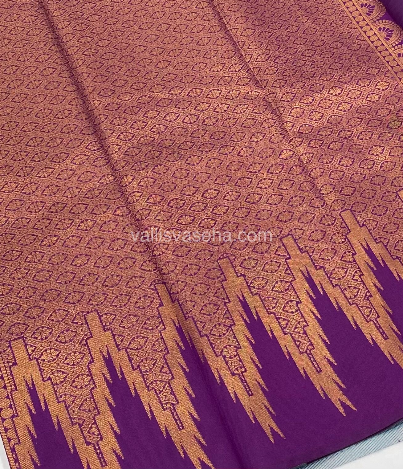 Kanchi Semi Silk - Ice Blue(Grey shade)with Purple - Temple Border - VVKSS001