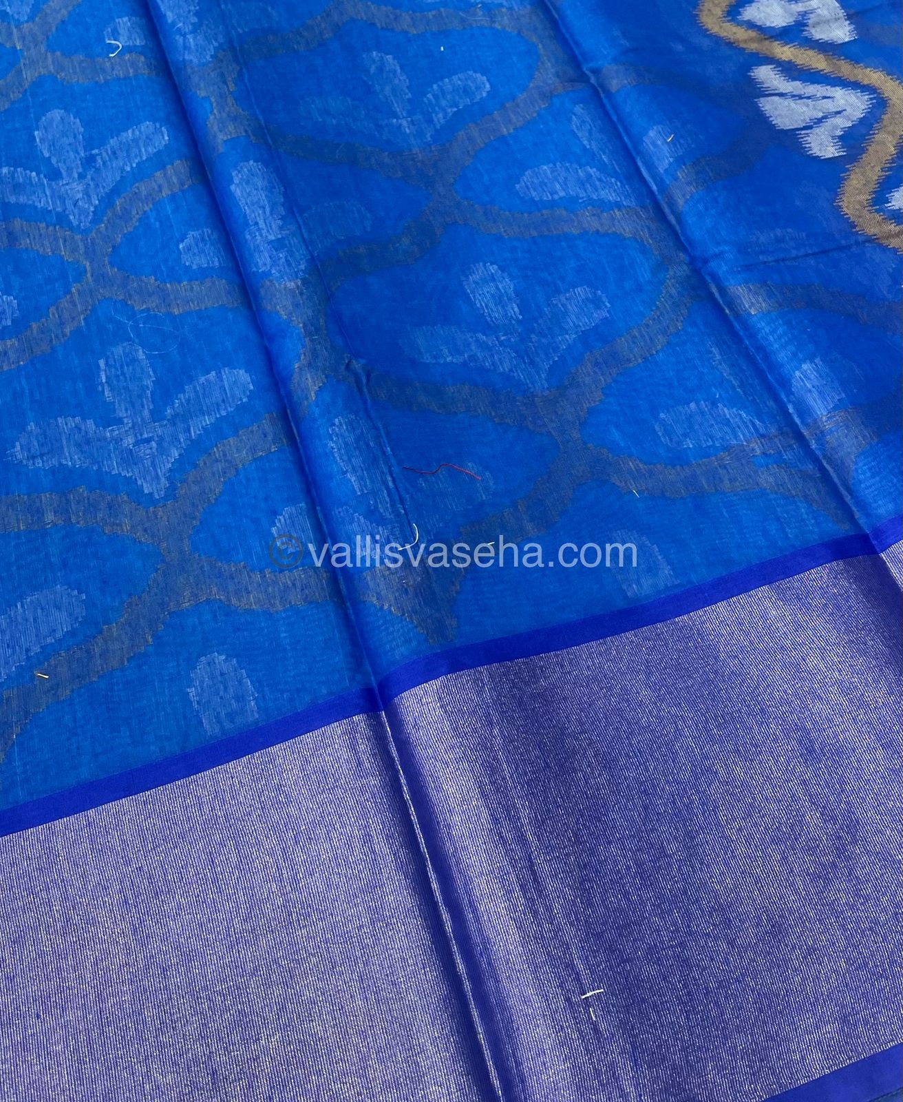 Banarasi Pochampally Weaving Semi Soft Cotton Saree - Light Blue with Blue - VVBPS001
