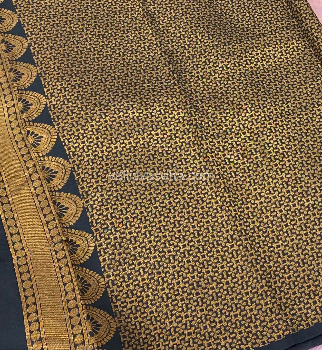 Kanchi Semi Silk - Light Pink With Black - Temple Border - VVKSS001