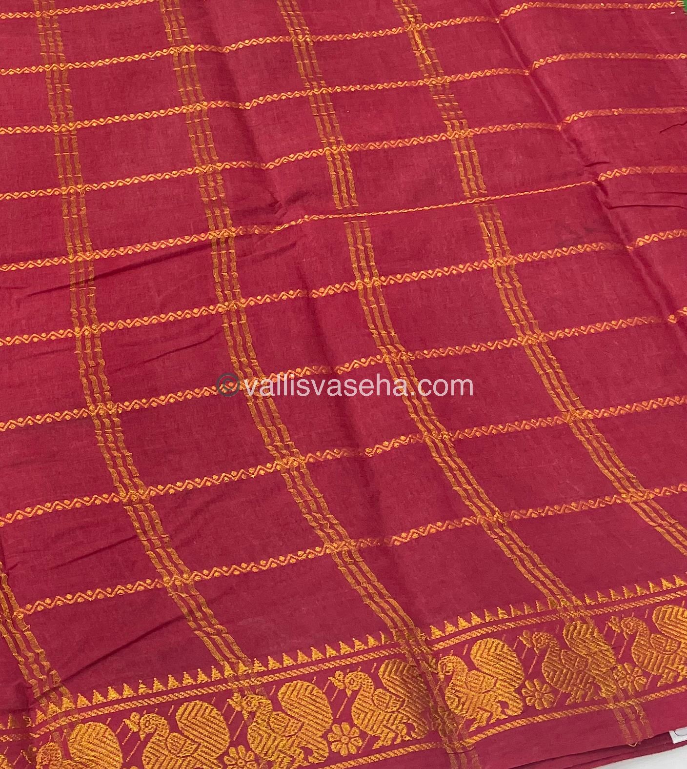 Sungudi Cotton Saree | Velthari Design - Green with Maroon Shade - VVSCV001