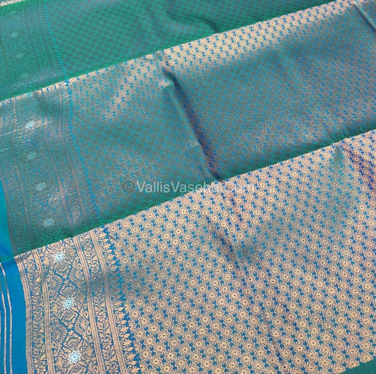 Semi Soft Silk - Border Butta - Peacock Blue Shade -VVSSS010