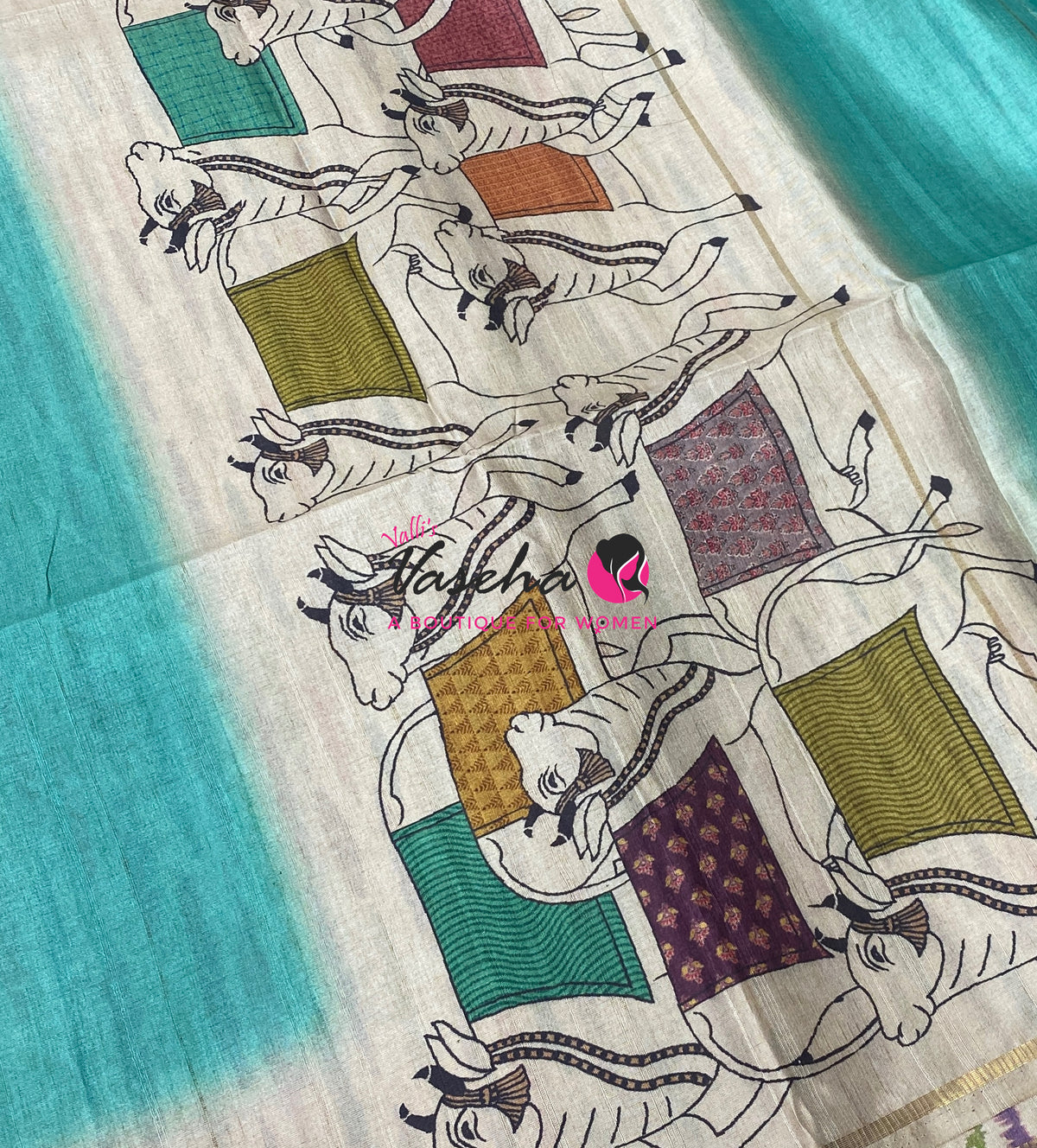 Semi Matka Tussar Saree - Pichwai Design - VVSMT003