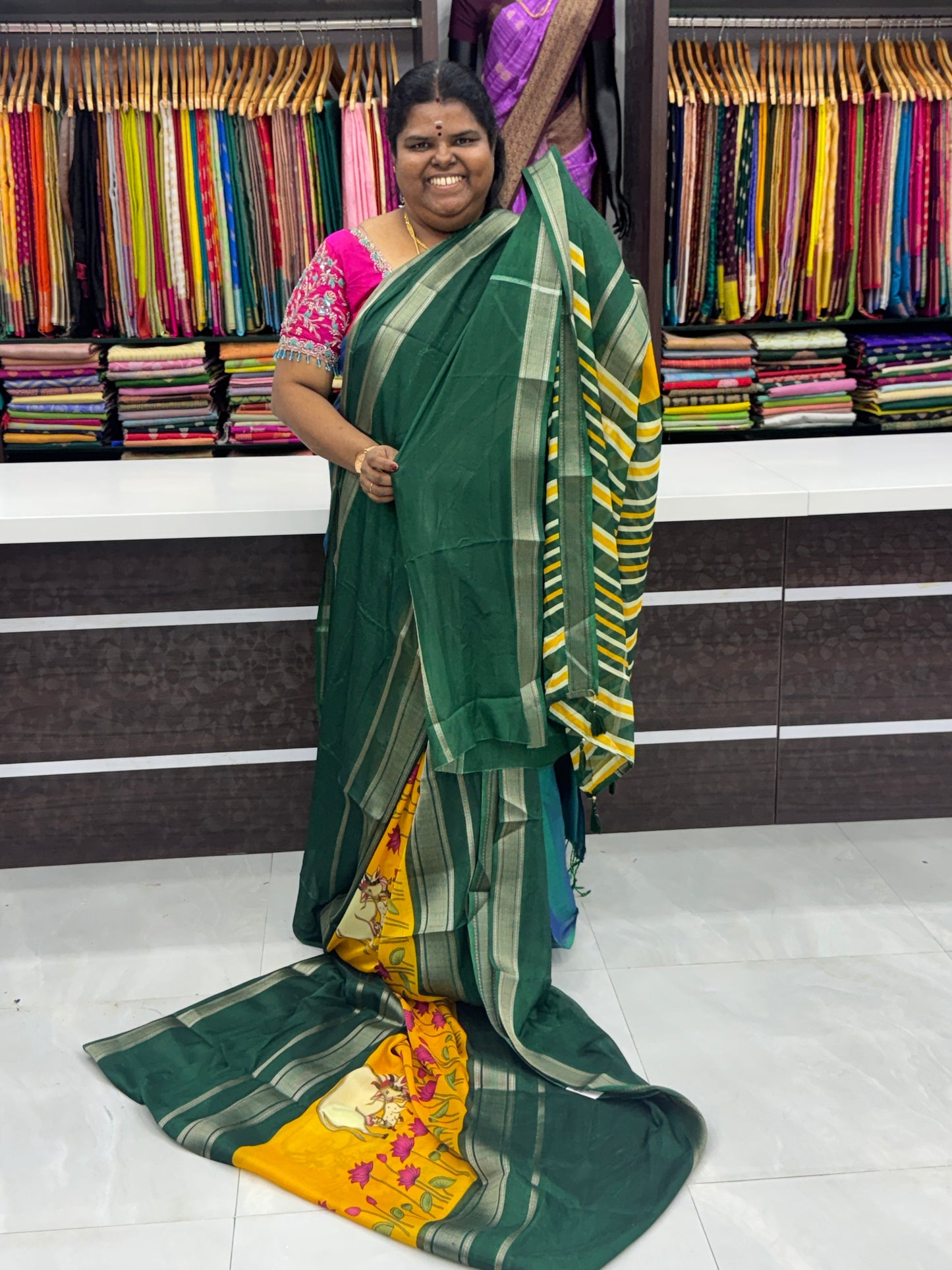 Semi Mysore Crepe Silk - Middle Pichwai Print - VVSMC001