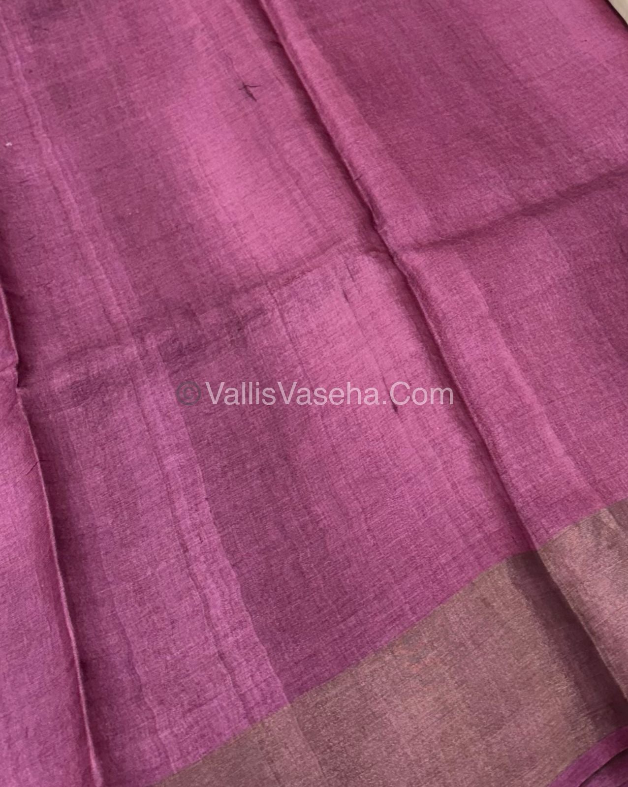Pure Tussar Silk - Cream With Maroon Shade - VVPTS001