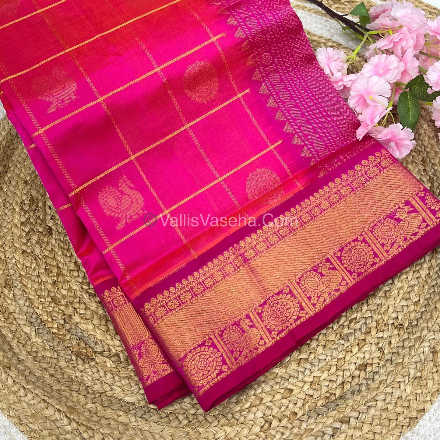 Pure Silk Cotton Saree - Mayil & Chakkaram Design - Pink Shade - VVMC001