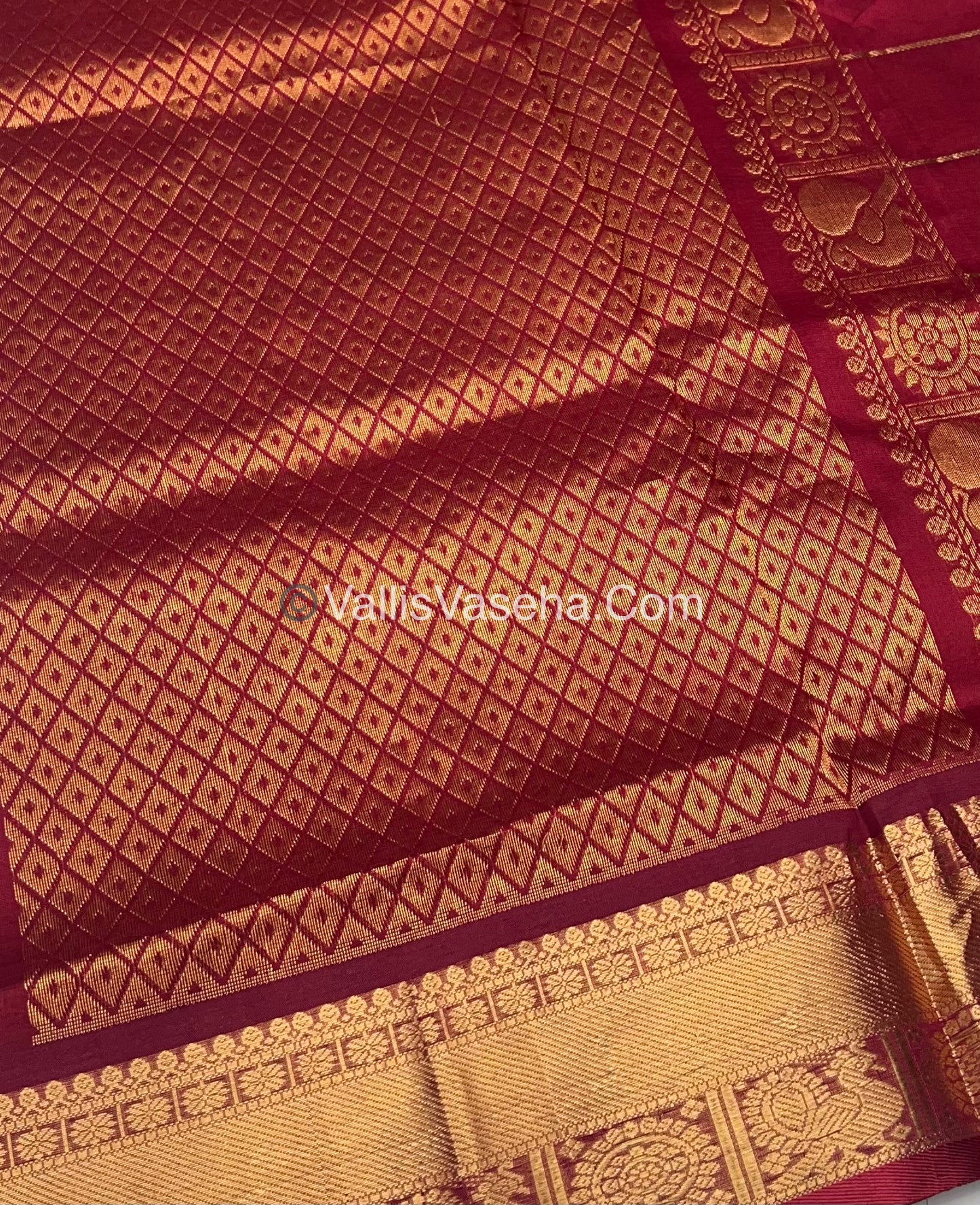Pure Silk Cotton Saree - Mayil & Chakkaram Design - Dark Yellow & Red - VVMC001