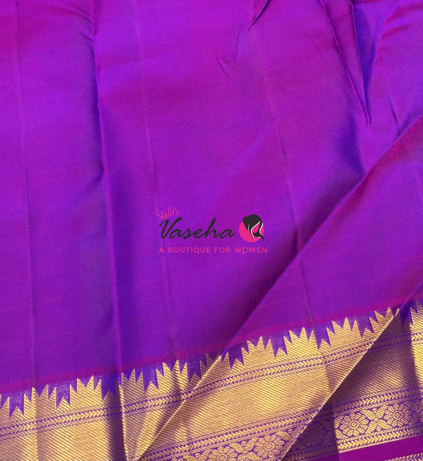 Pure Kanchipuram Silk Saree - Dual Tone Peacock Blue & Purplish Pink Combo - VVPS013