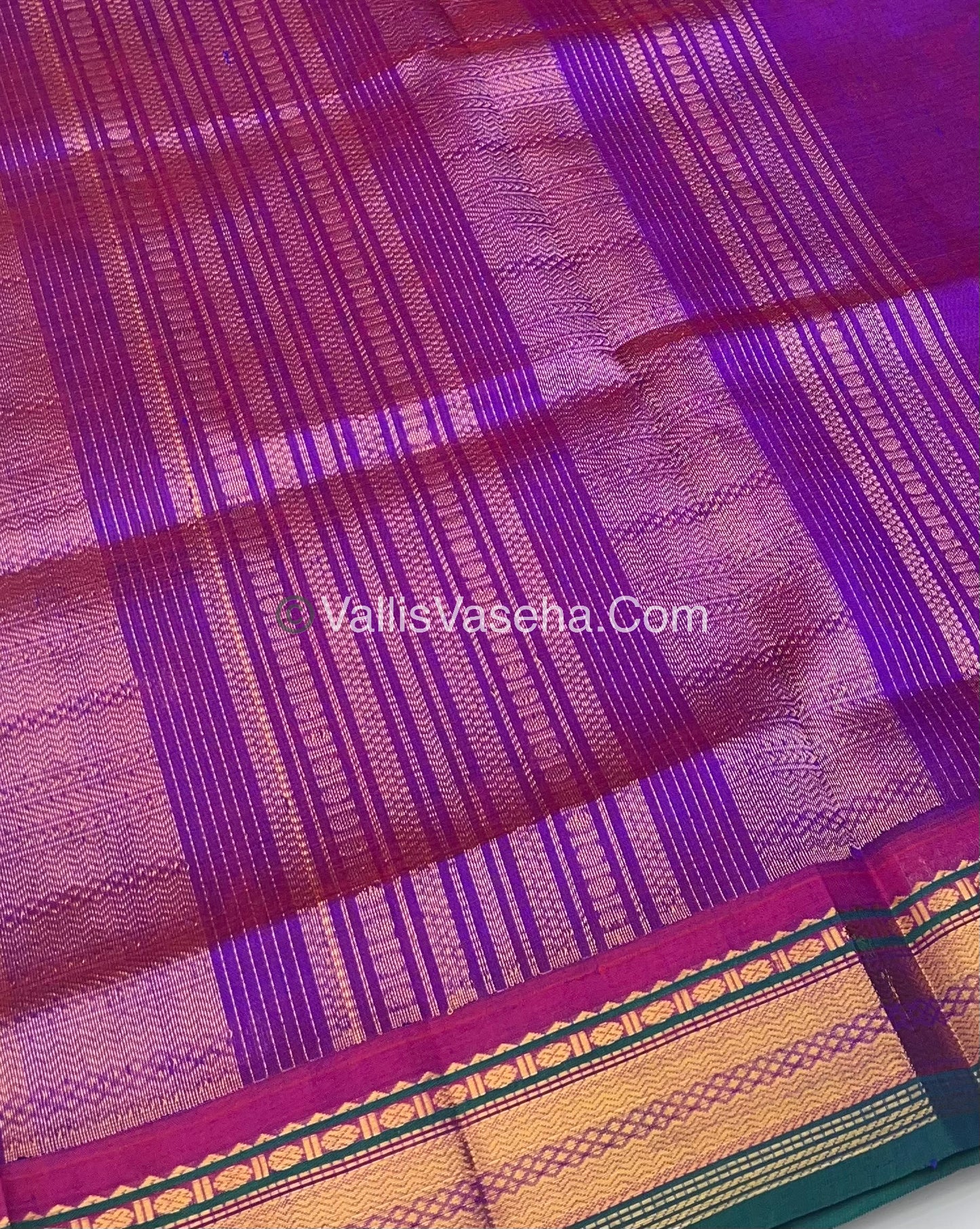 Pure Korvai Silk Cotton Saree - Sneha Green With Purple Combo - VVKSC004