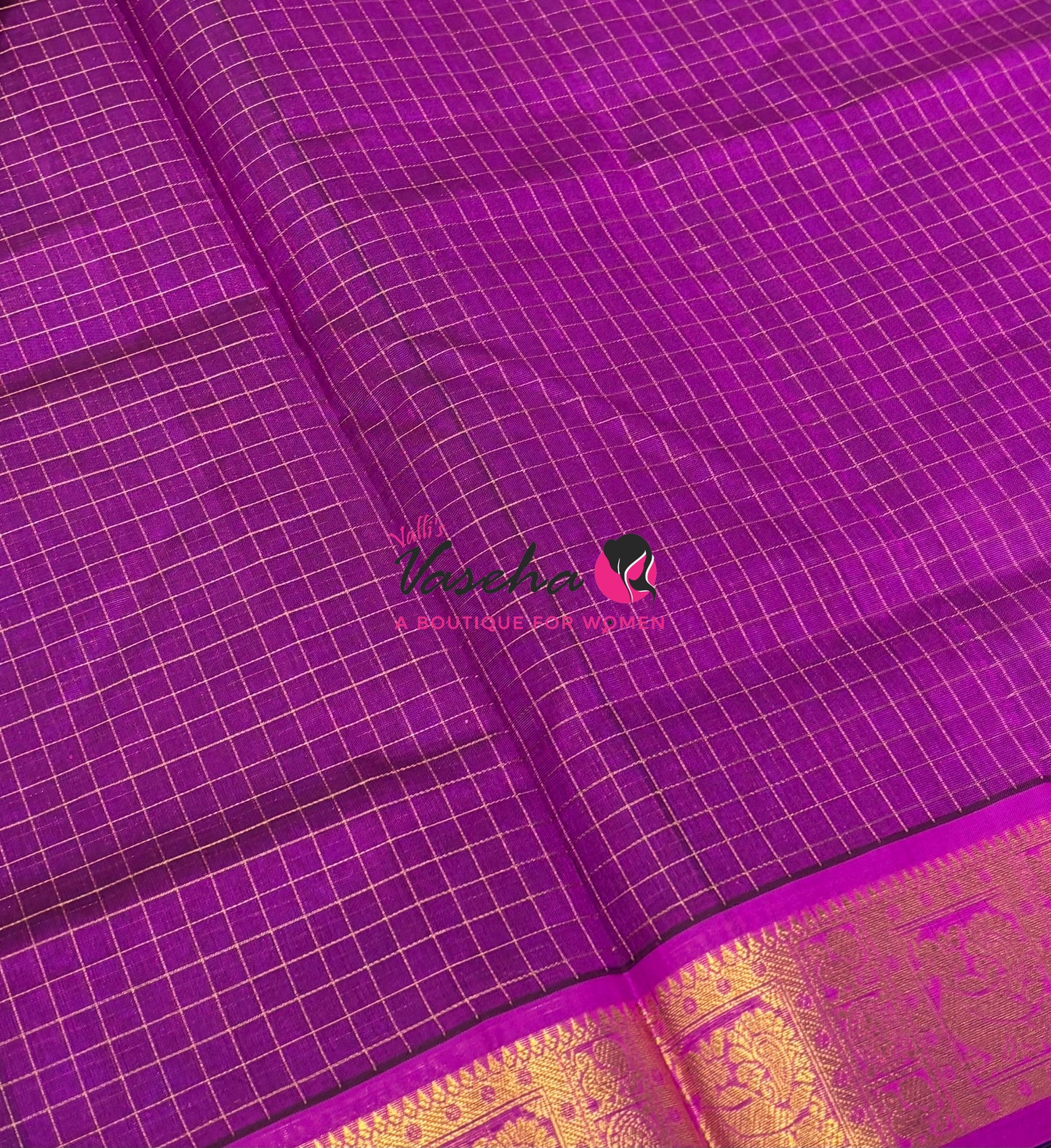 Pure Silk Cotton Saree - Blue With Purple - Lakshadeepam Design - VVPLD004