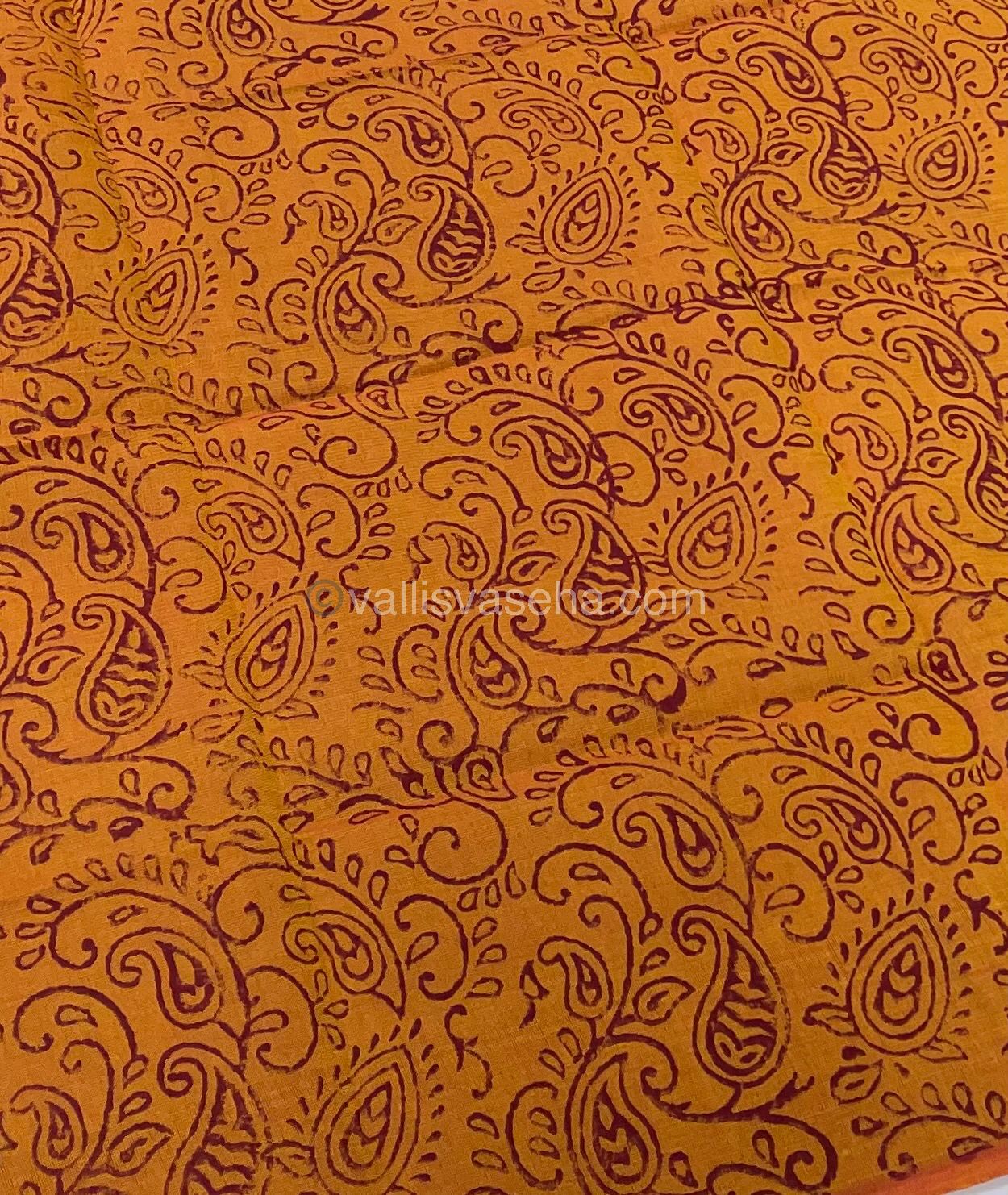 South Mixed Printed Cotton - Meroon With Orange - VVPCP002