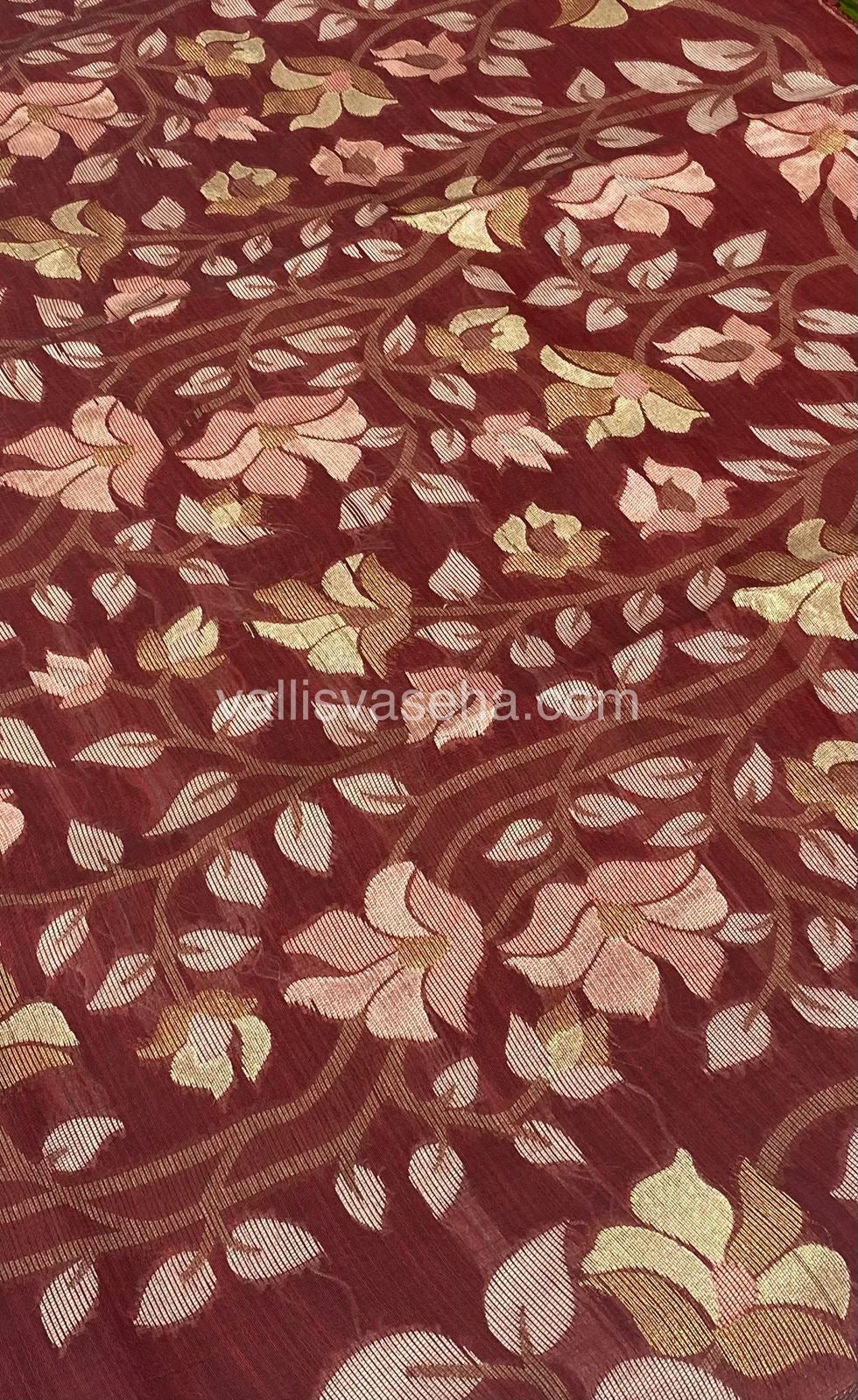 Semi Raw Silk with Jamdhani Design Weaving - Meroon Shade - VVRS001