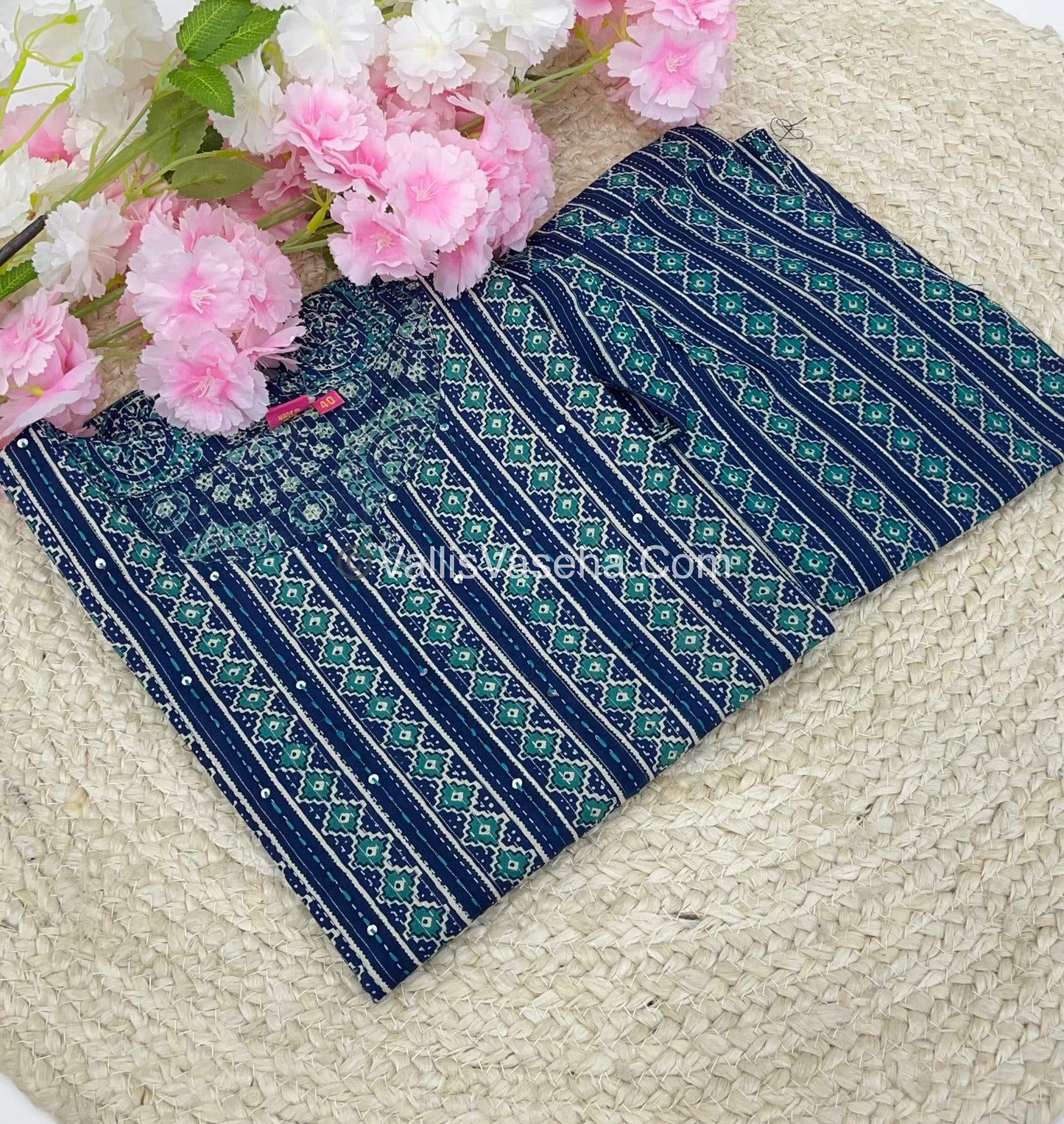 Trendy Printed Cotton - Co-ord Set - Blue Shade - VVRCS001