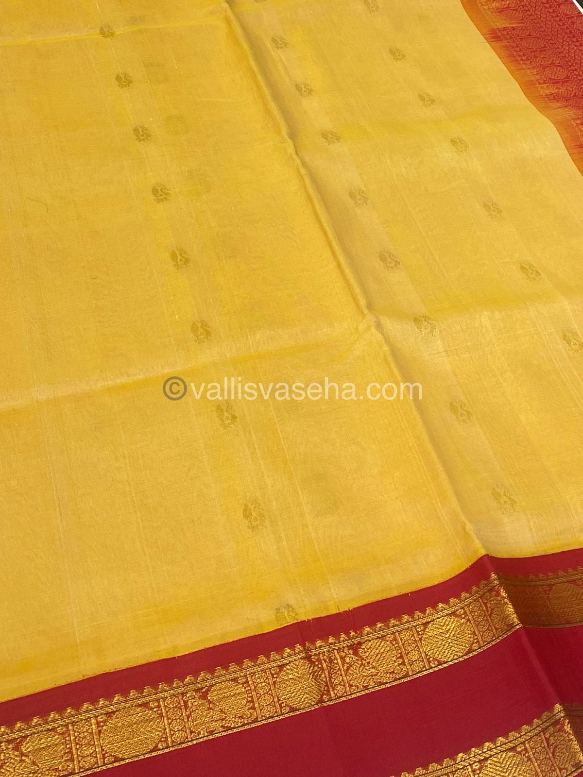 Pure Korvai Silk Cotton Saree - Creamish Gold with Red - Retta Petta border - VVKSC004