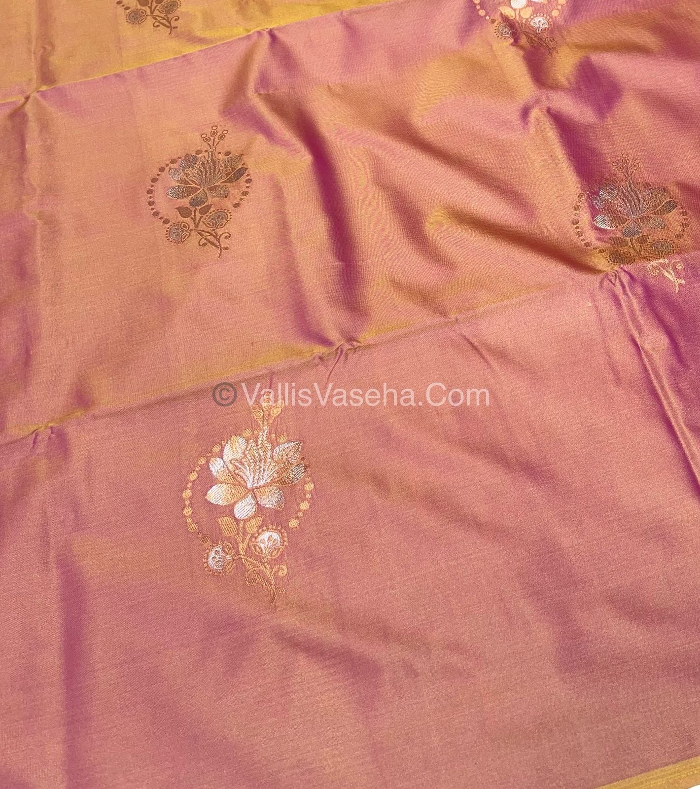 Semi Soft Silk - Border less - Double tone Pinkish Yellow Shade -VVSSS007