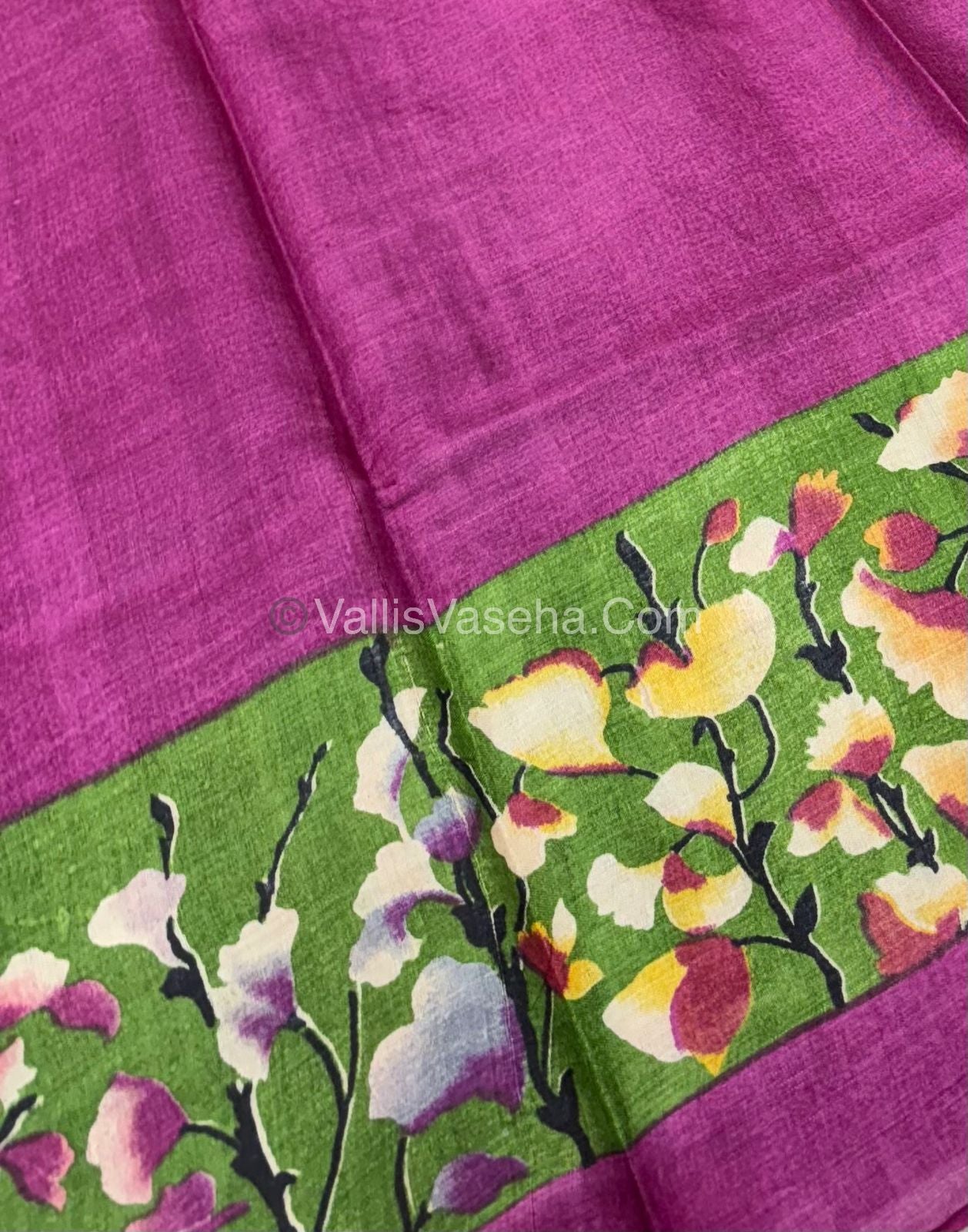 Pure Tussar Silk - Green With Pink Shade - VVPTS001