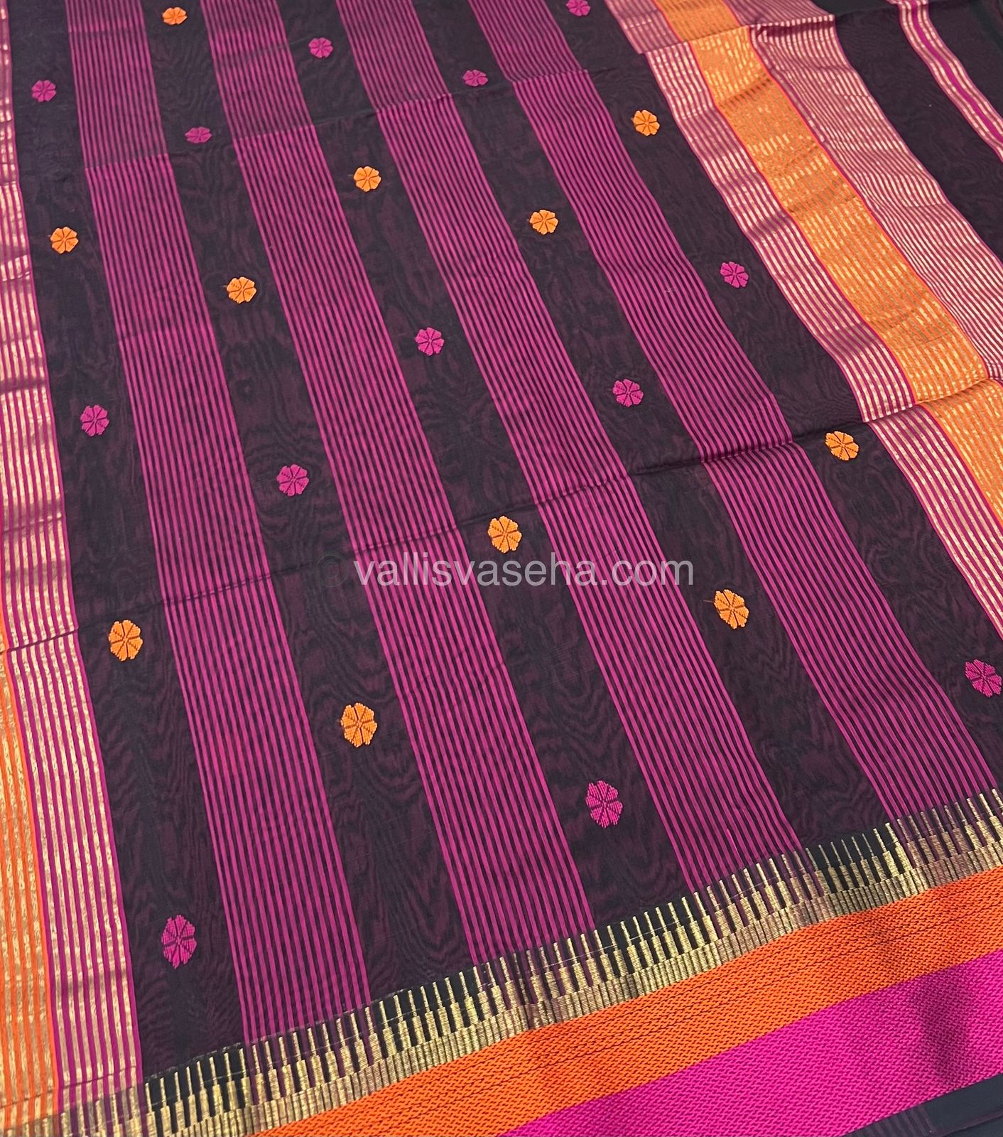 Pure Maheshwari Silk Cotton Saree - Black & Pink Color - VVMSC004