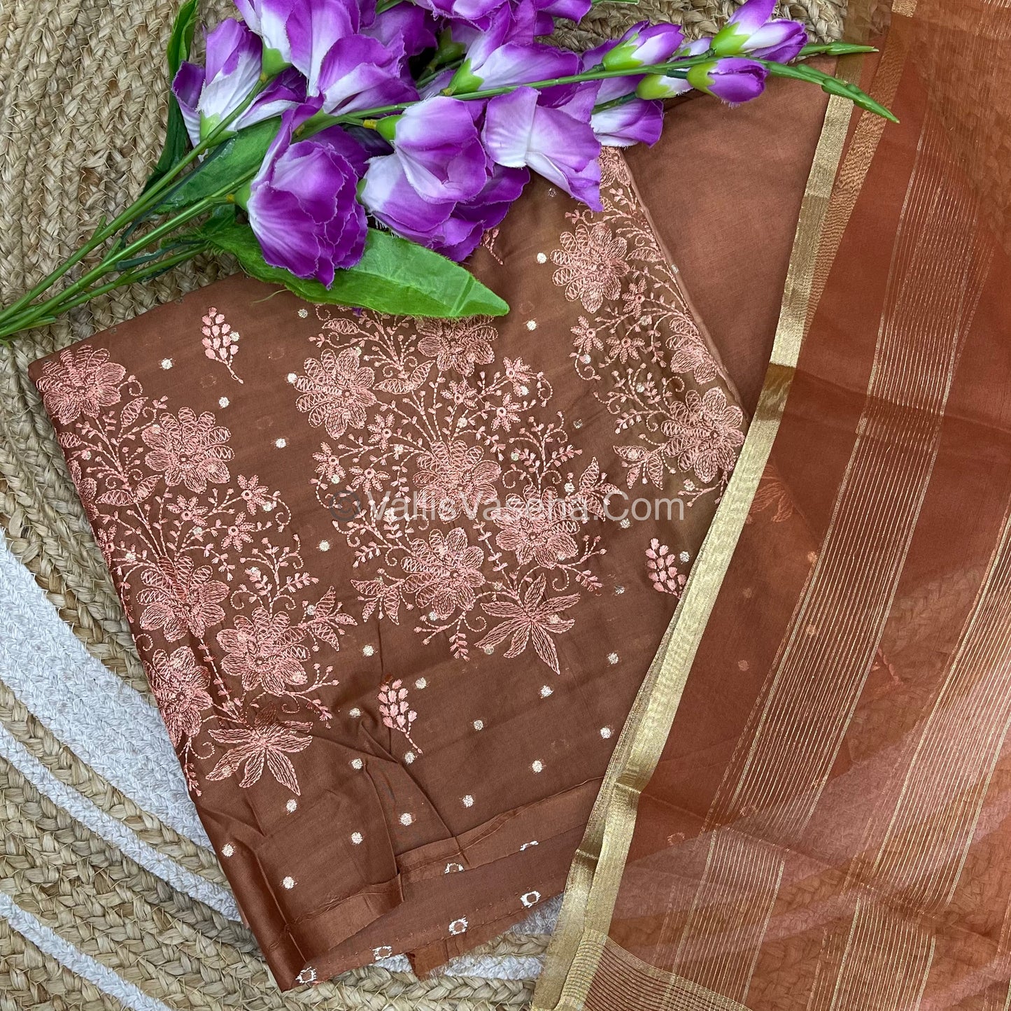 50% less - Offer Unstitched Material - Semi tussar silk Material (kind of) - VVDUM001