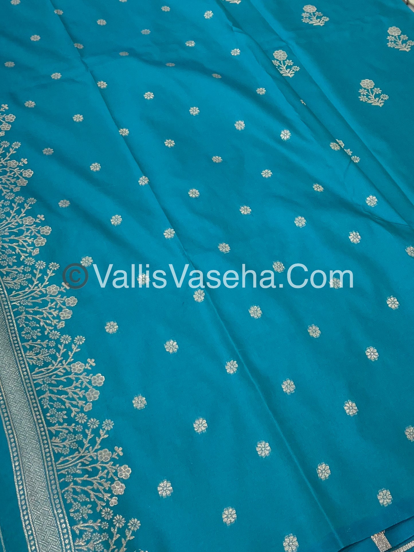 Semi Soft Silk with Border - Turquoise Blue Shade -VVSSS013