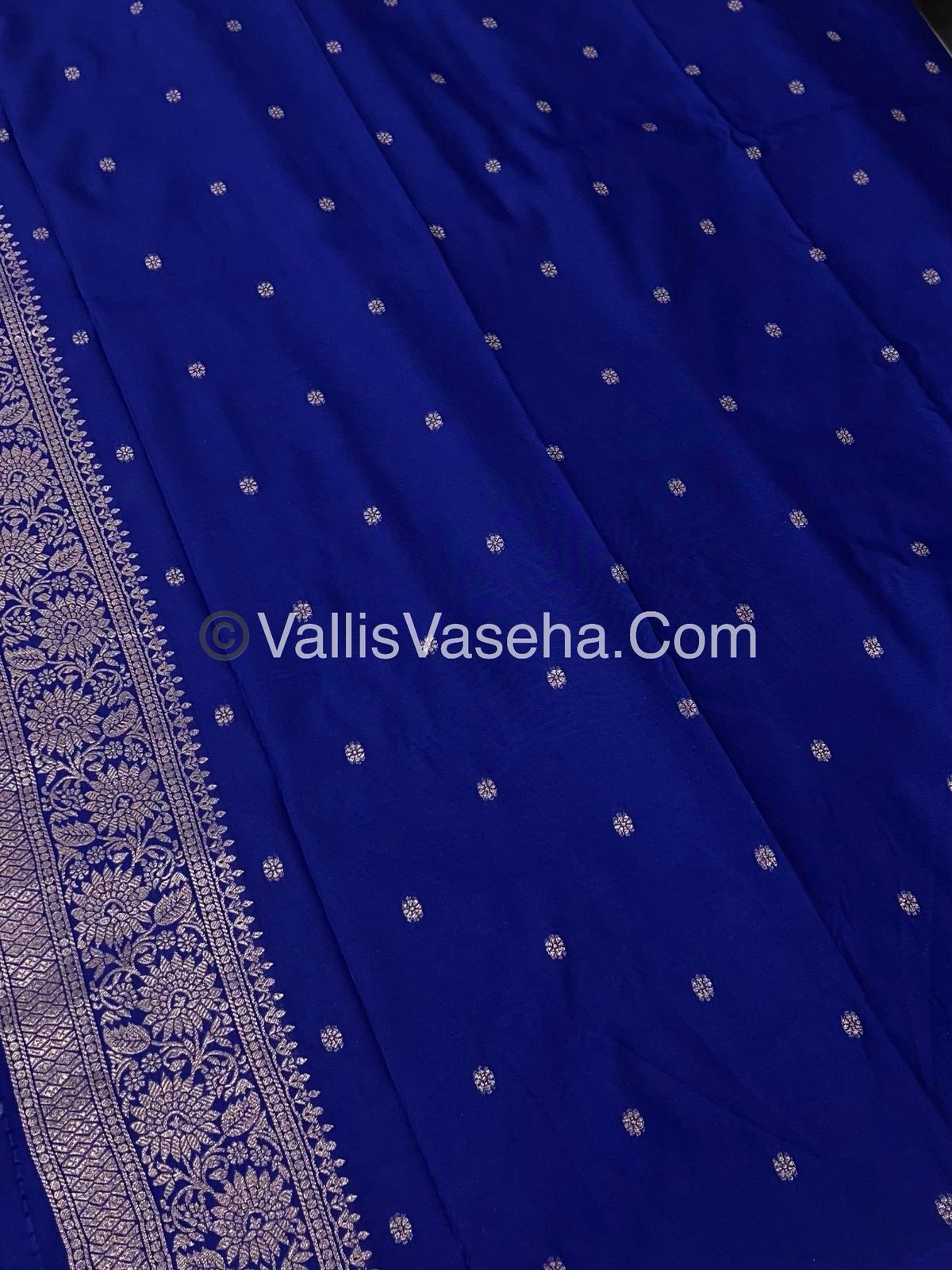Semi Soft Silk - Peacock & Mango Butta Border - Blue Shade -VVSSS015