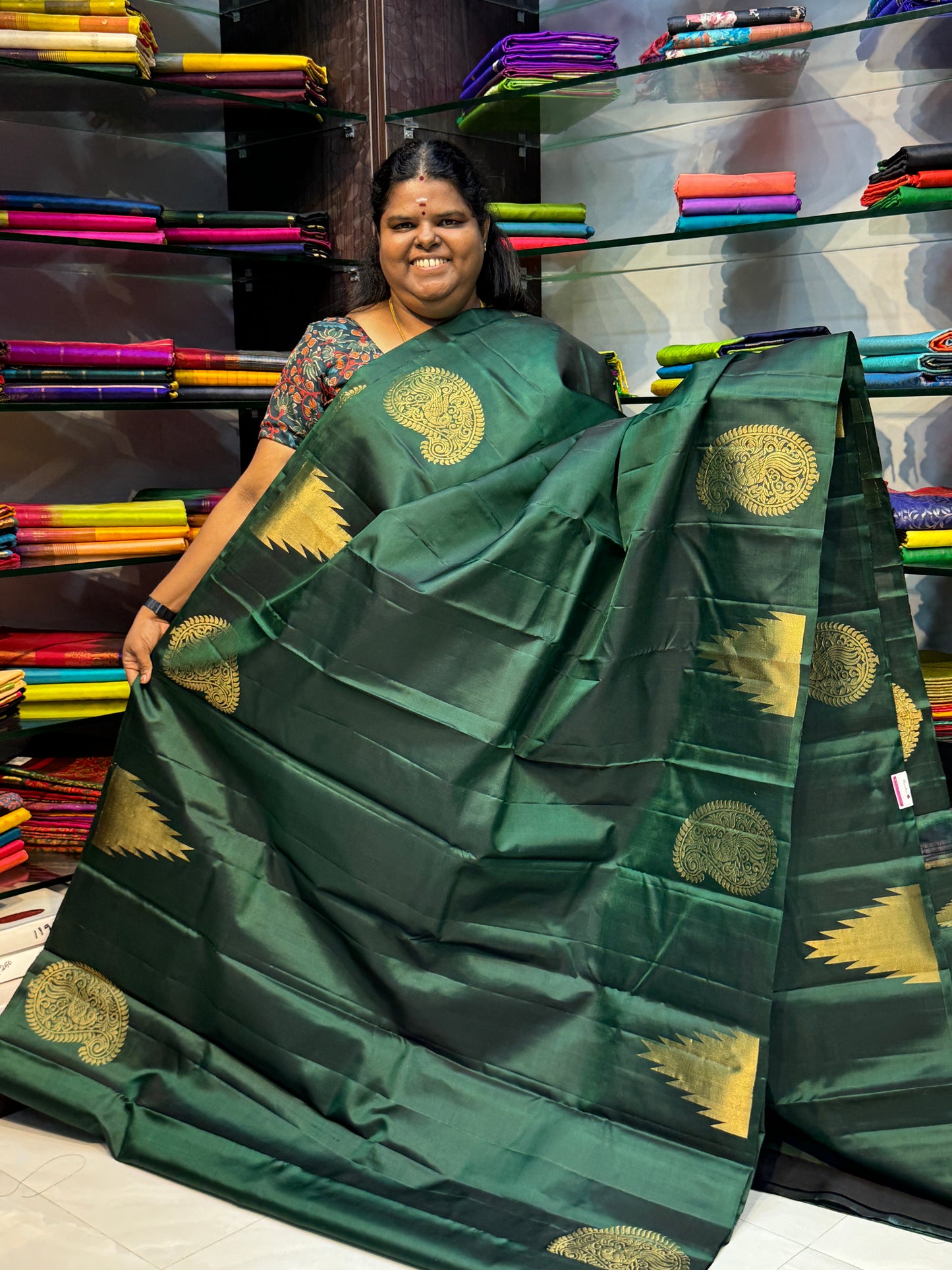 Pure Soft Silk Saree - Jothika Hit design - Dark Green - VVPSS005