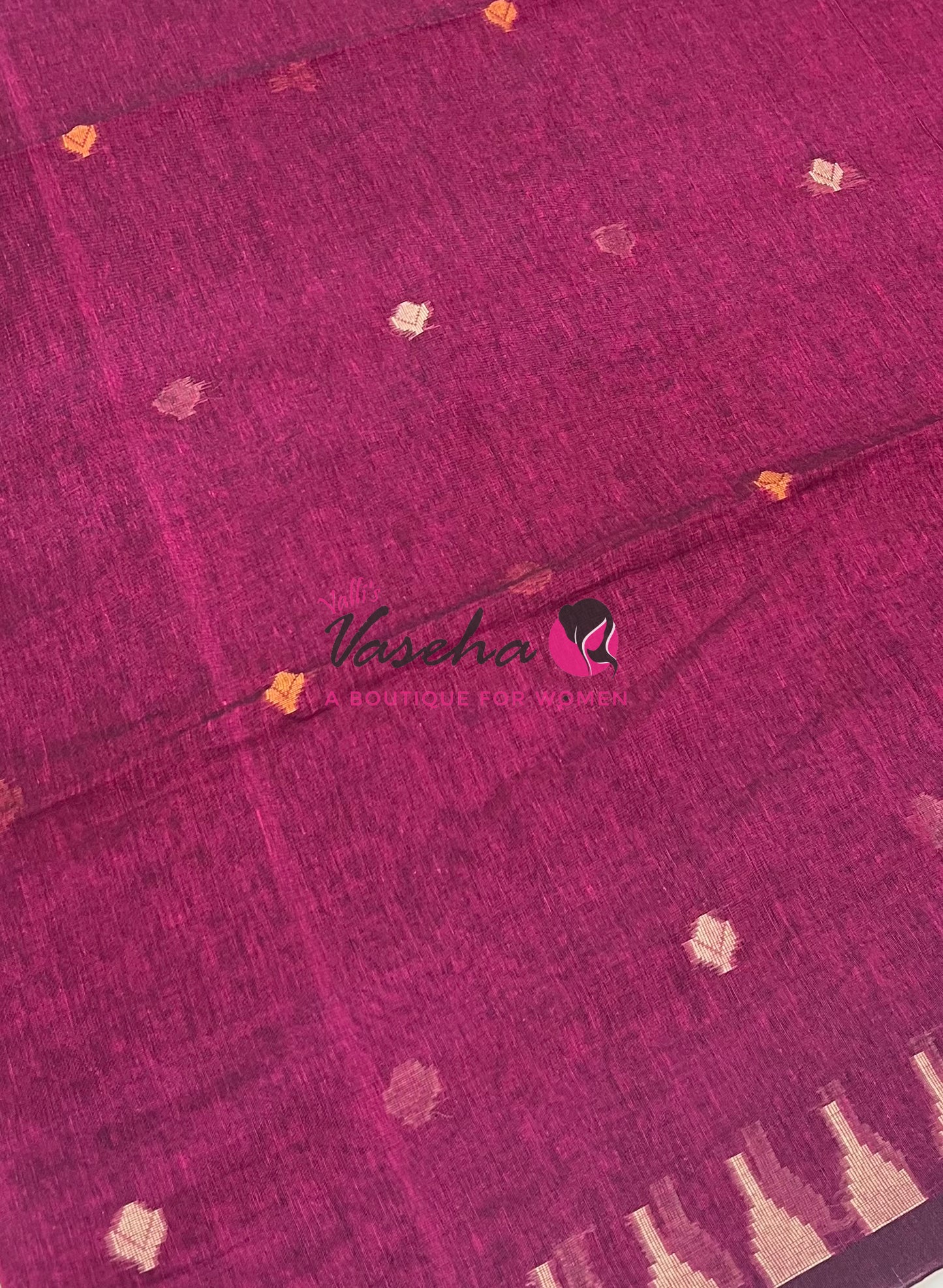 Bengal Kaddhi Cotton Saree | VVBKC001 |Dark Purplish Pink