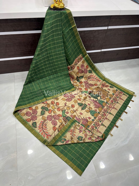 Semi Chanderi Saree - checks pattern - VVSCS004