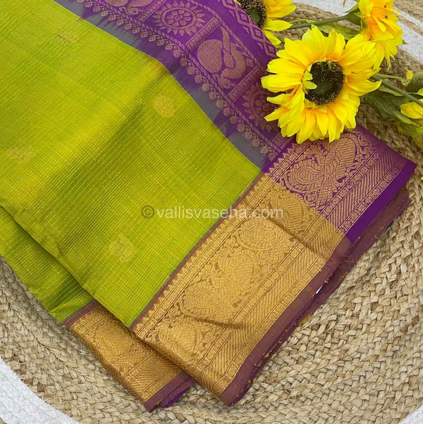 Pure Silk Cotton Saree - Vairavoosi checks - Mayil & Chakkaram - VVMCV002