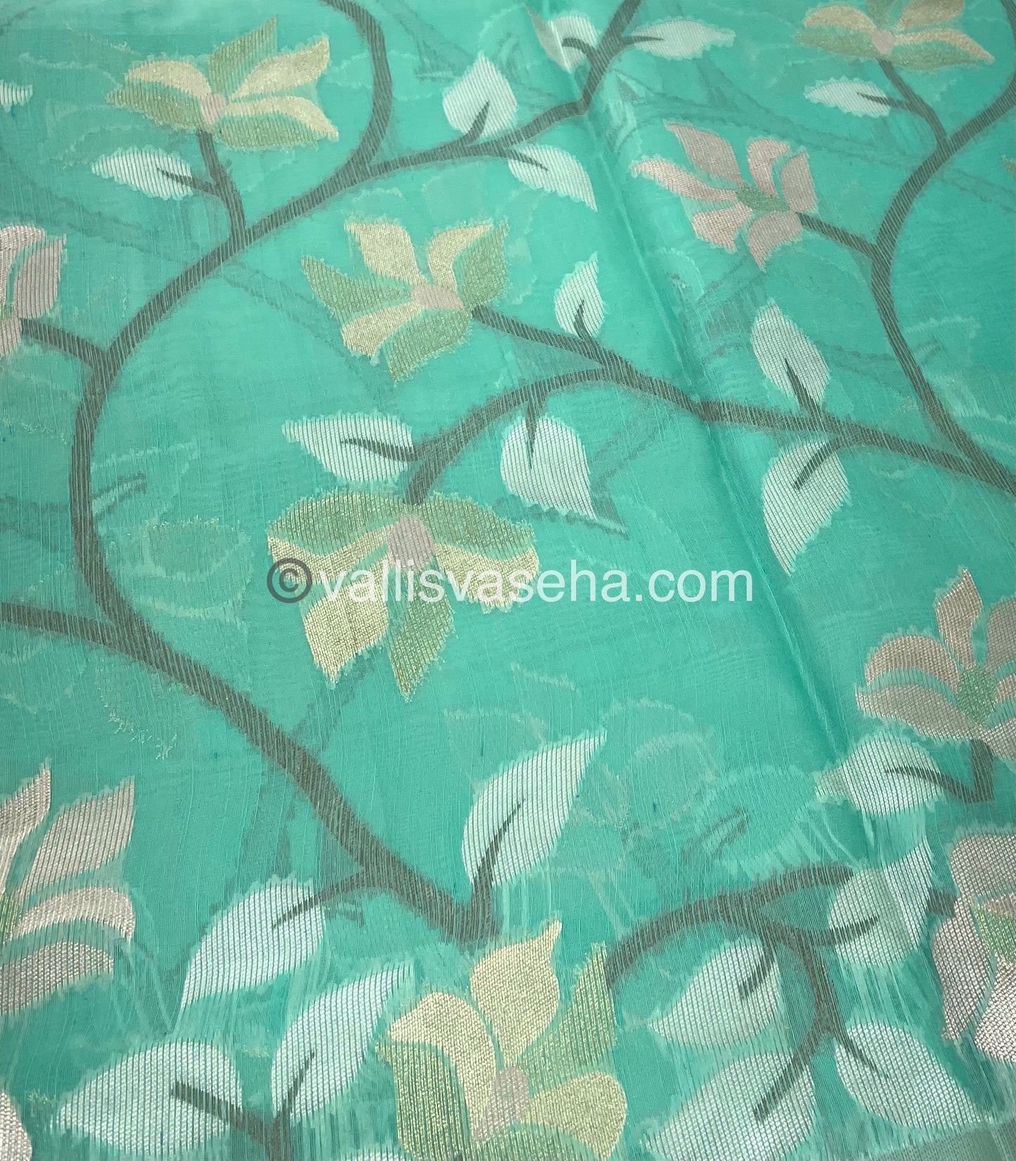 Semi Raw Silk with Jamdhani Design Weaving - sea green Shade - VVRS001
