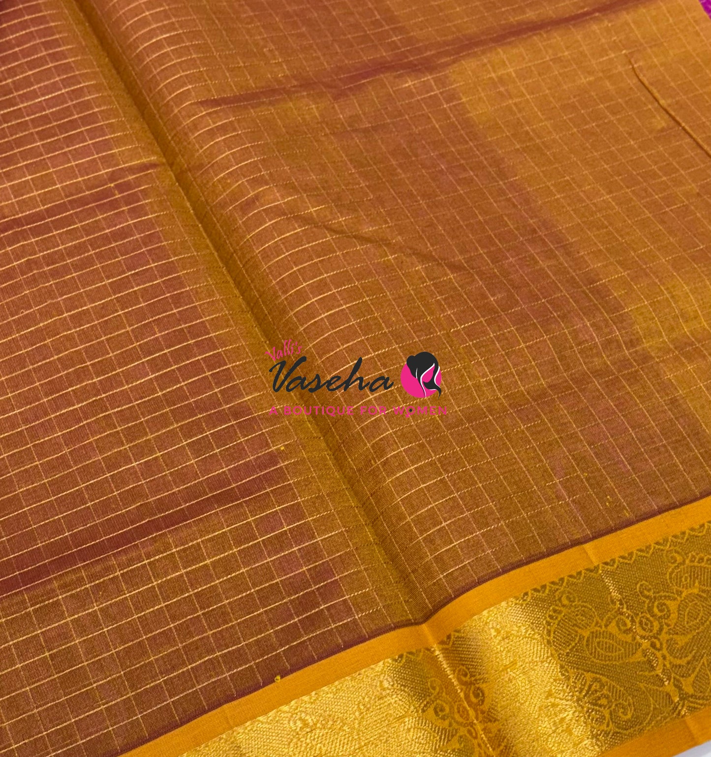 Pure Silk Cotton Saree - Pink With Mango Yellow - Lakshadeepam Design - VVPLD004