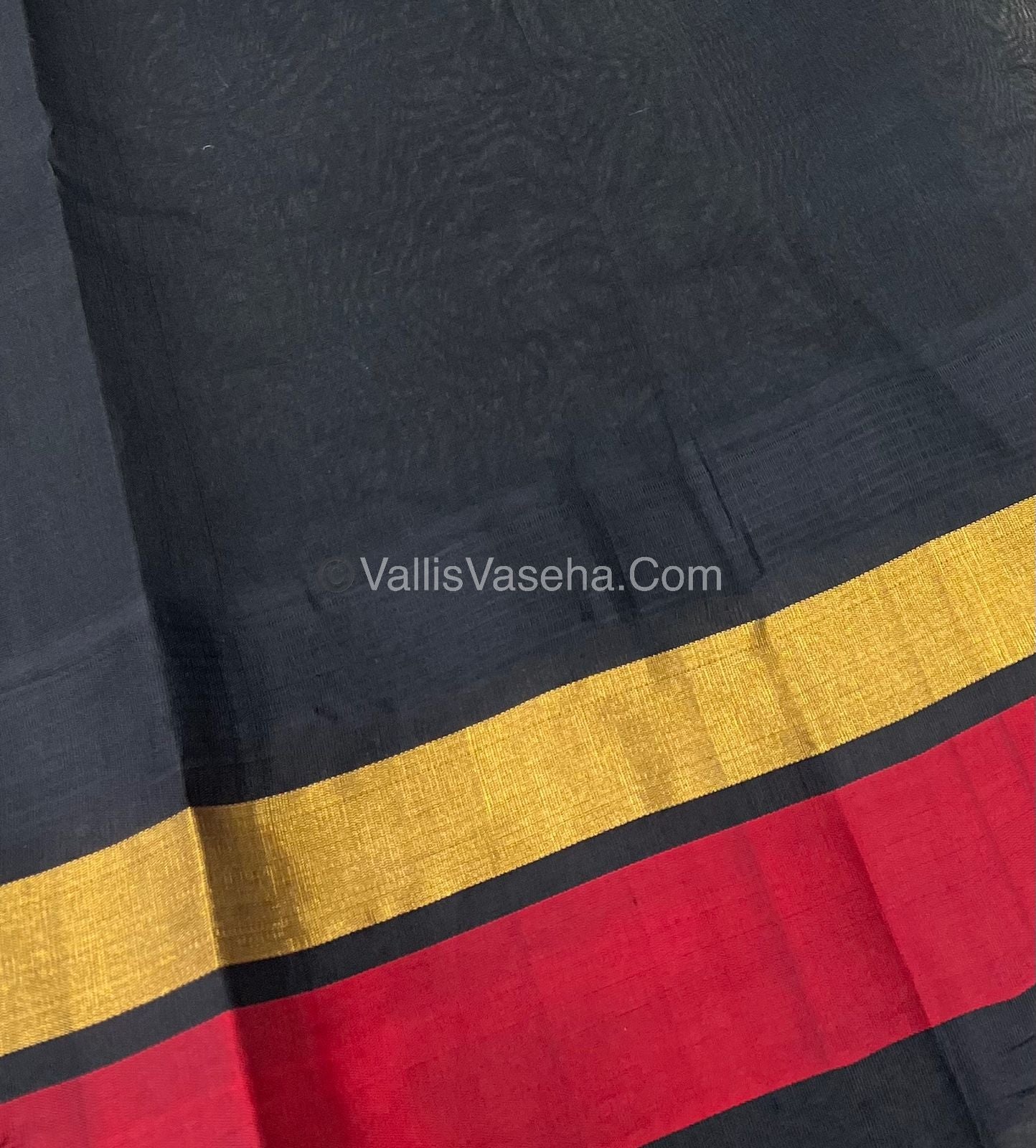 Pure Korvai Silk Cotton Saree - Cream With Black Shade Temple border - VVKSC001