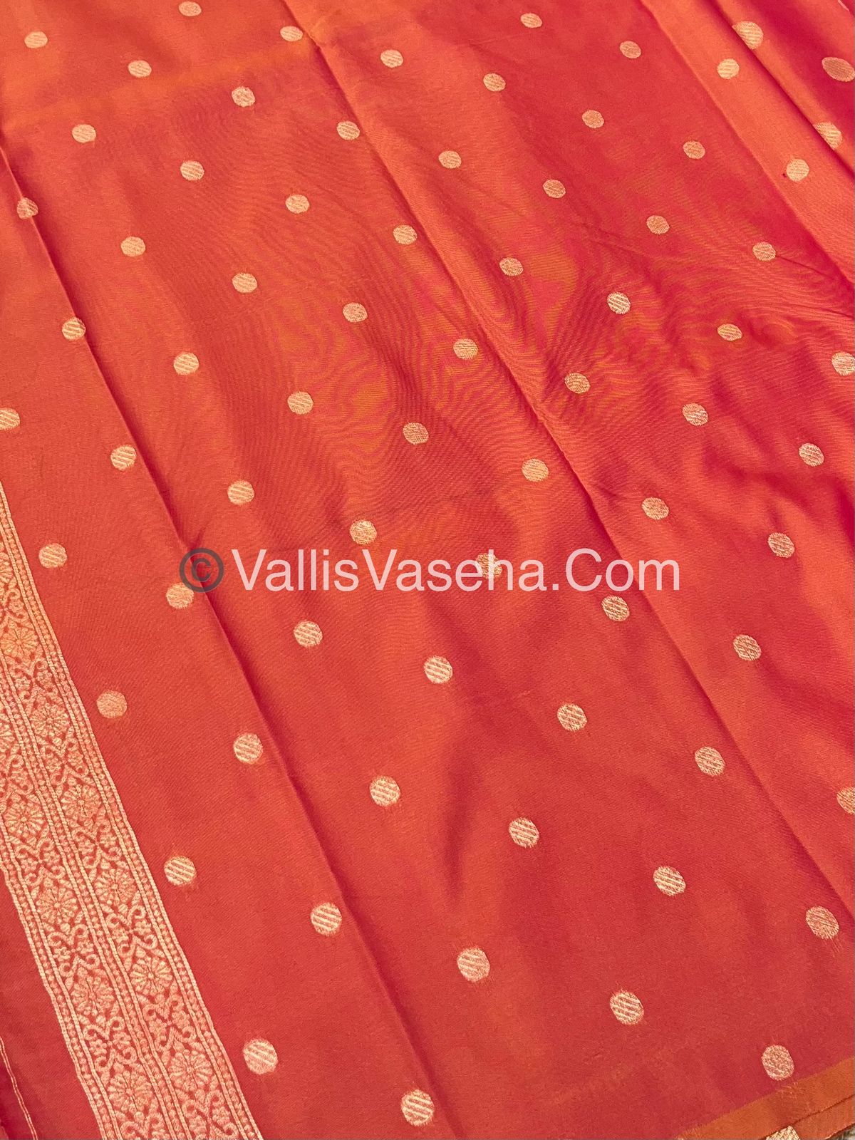 Semi Soft Silk - Deer Butta Border - Peachish Orange Shade -VVSSS017