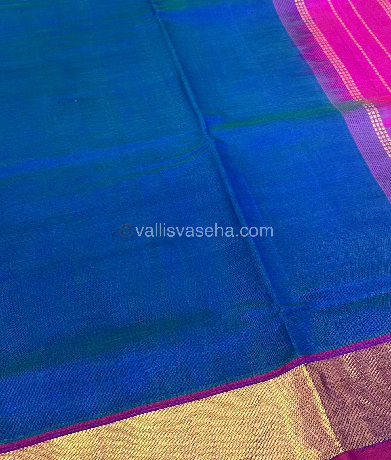 Pure Silk Cotton Sarees - Double Tone Blue With Pink - VVPSC003