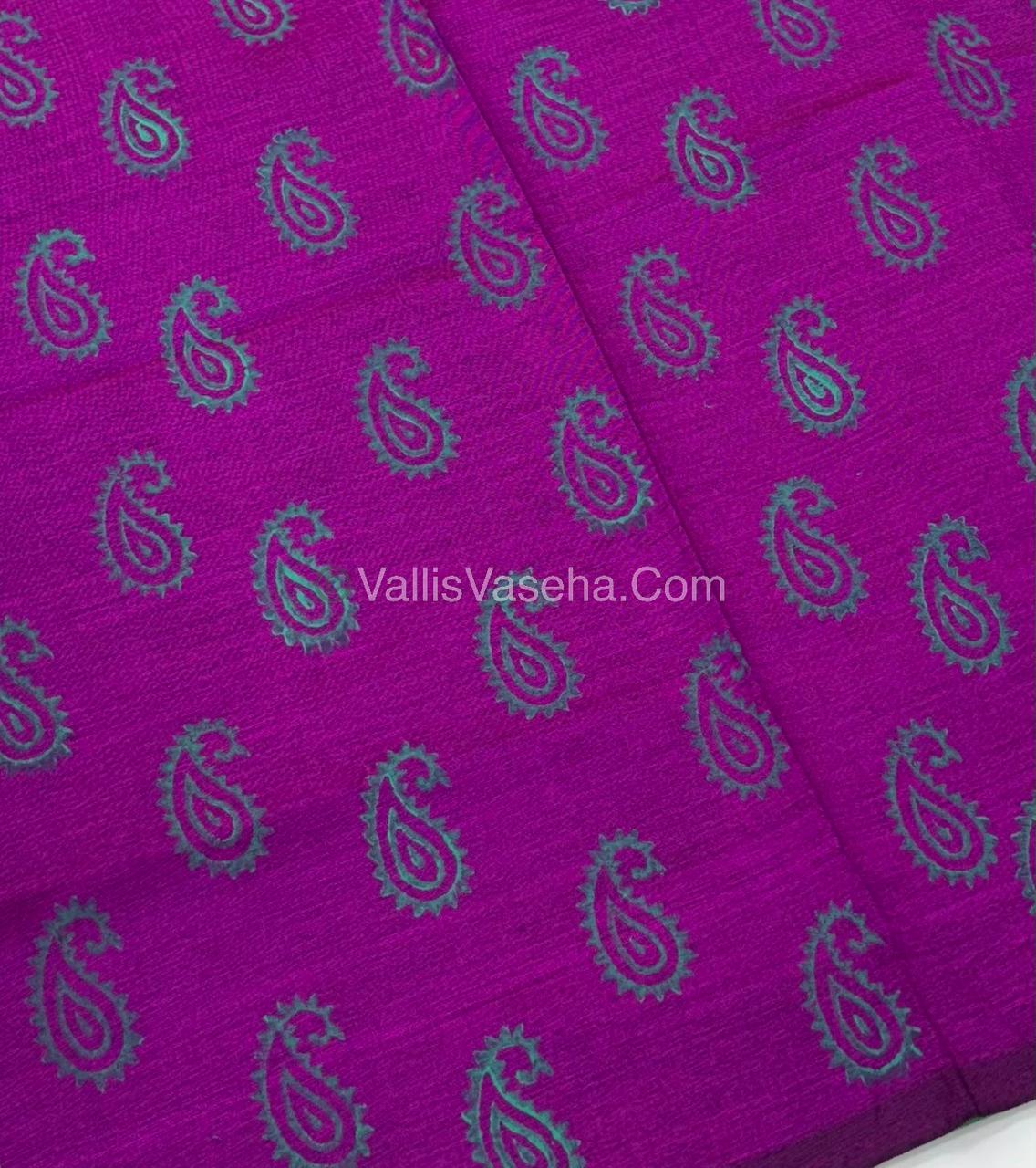 Poly Silk Mixed Cotton - Mirror Work Embroidery - Green with Pink - VVPCM001