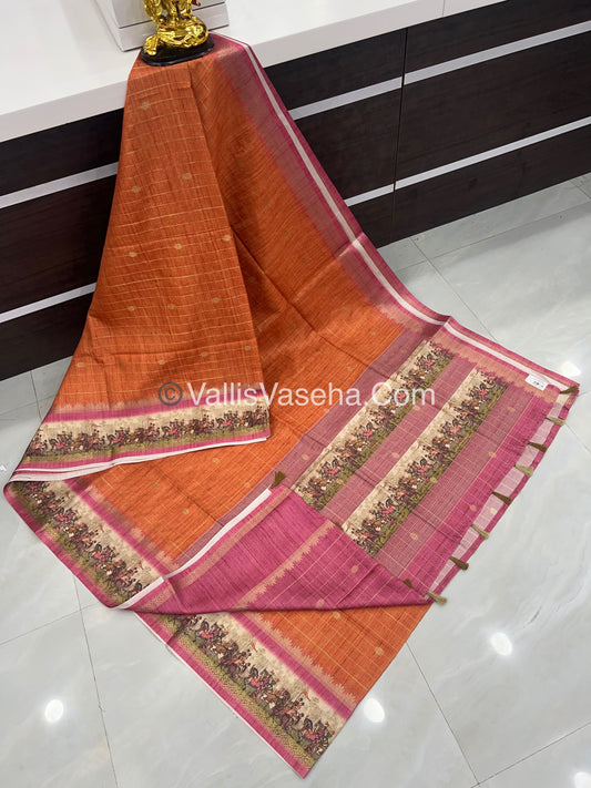 Semi Chanderi Saree - checks pattern - VVSCS004