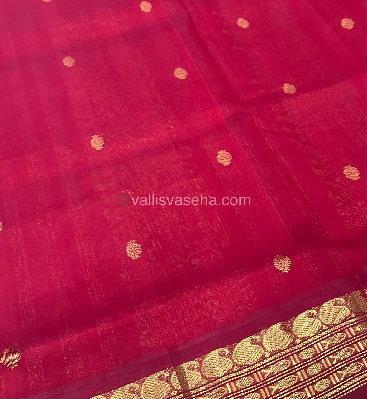 Pure Korvai Silk Cotton Saree - Creamish Ivory with Merunish Red Combo - VVKSC004