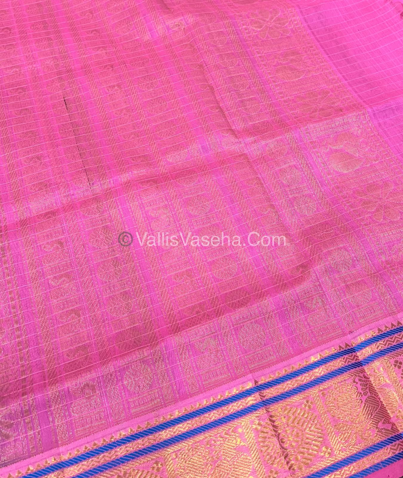 Pure Silk Cotton Saree - See Blue With Pink Shade - Lakshadeepam Design - VVPLD001