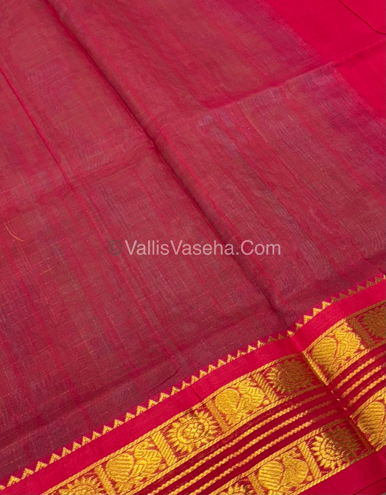Pure Korvai Silk Cotton - Retta Petta Border - Blue with Red Combo - VVKSC010