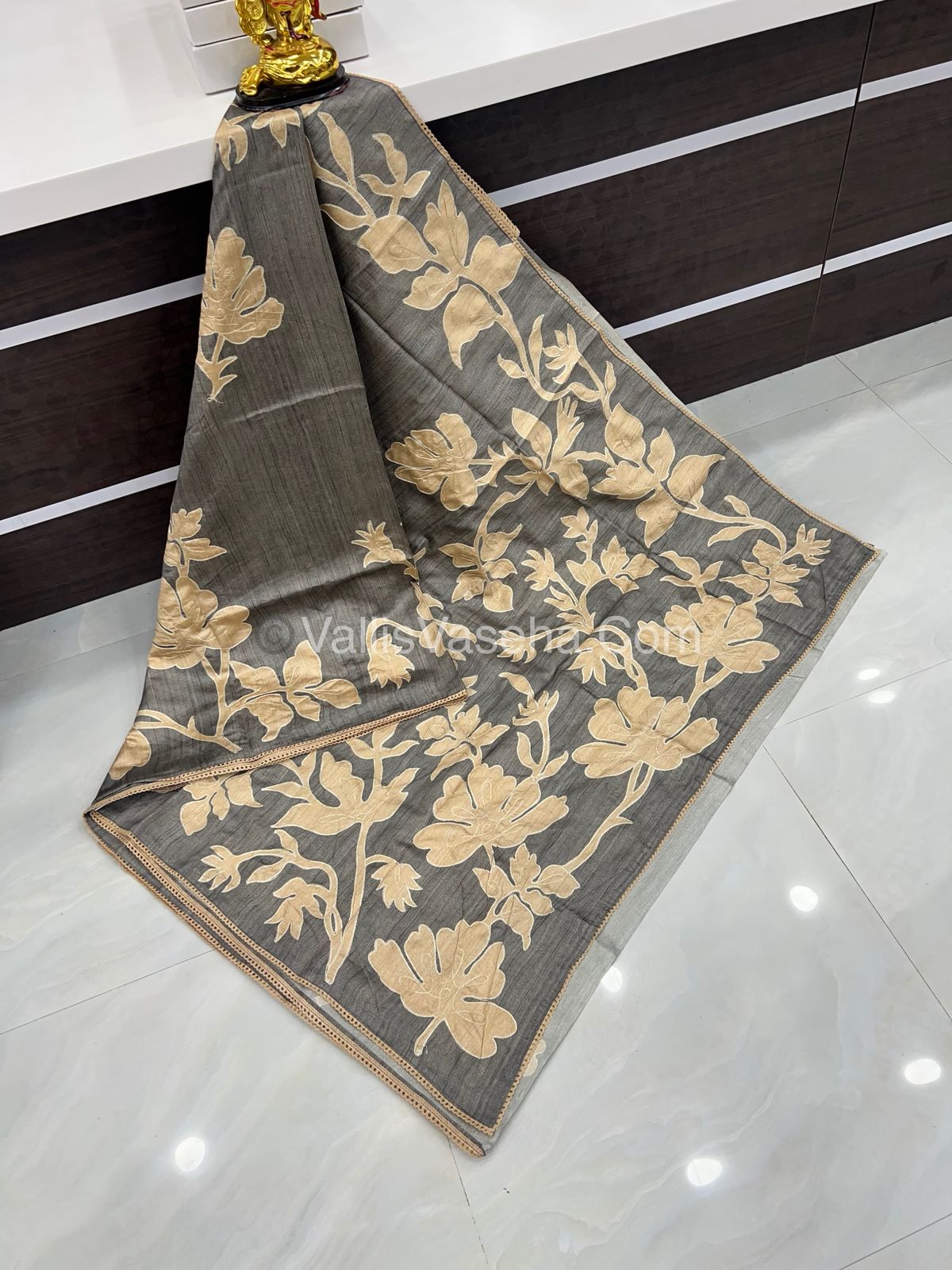 Semi Raw Silk with embroidery work - VVSRS001