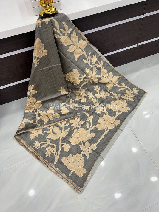 Semi Raw Silk with embroidery work - VVSRS001