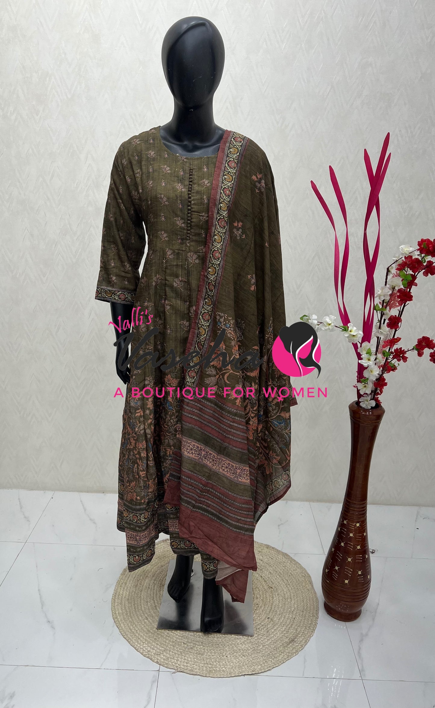 Ready Made | Anarkali |Long Gown & Duppatta (2pc) |Green - VVLGD001