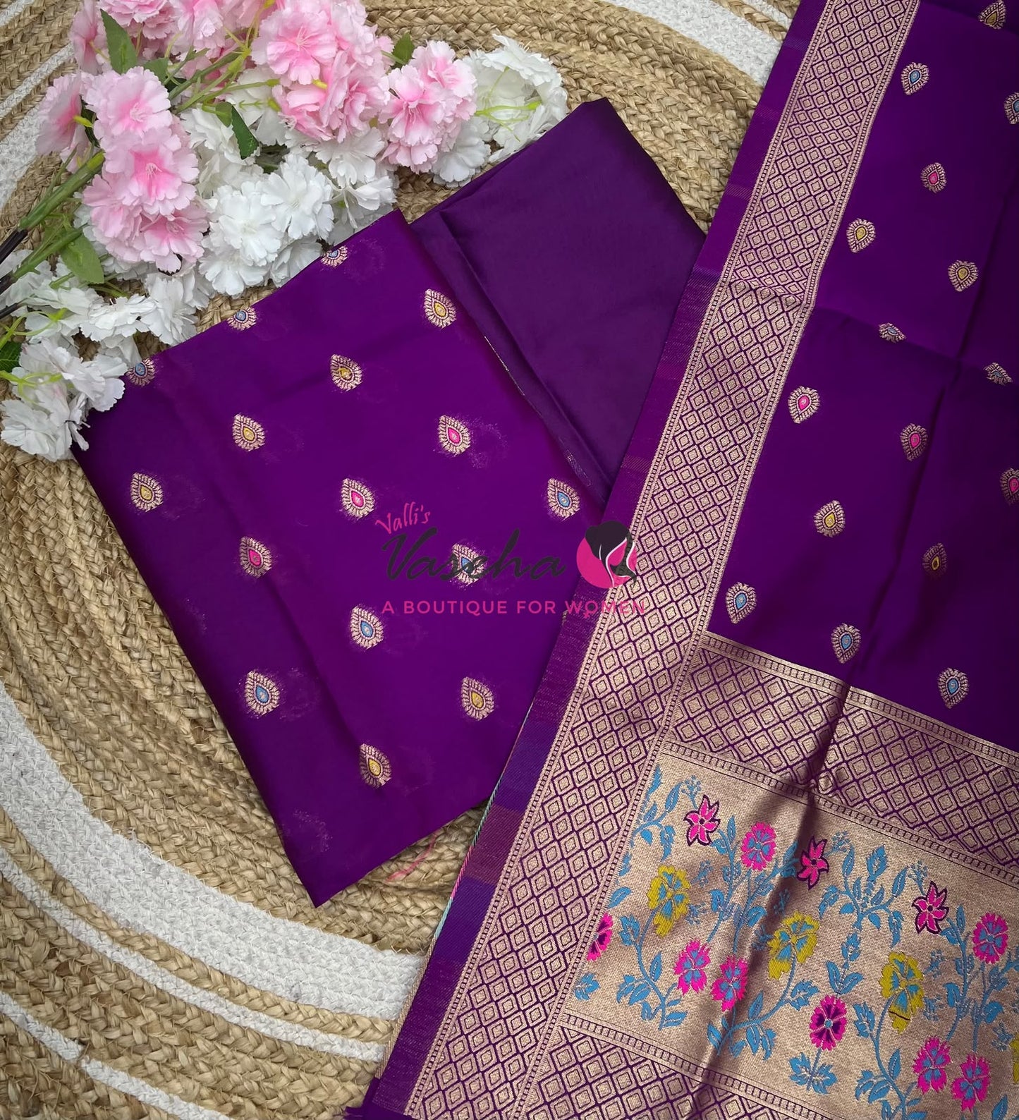 Unstitched Banarasi Soft Silk Material | Purple | VVUSM050