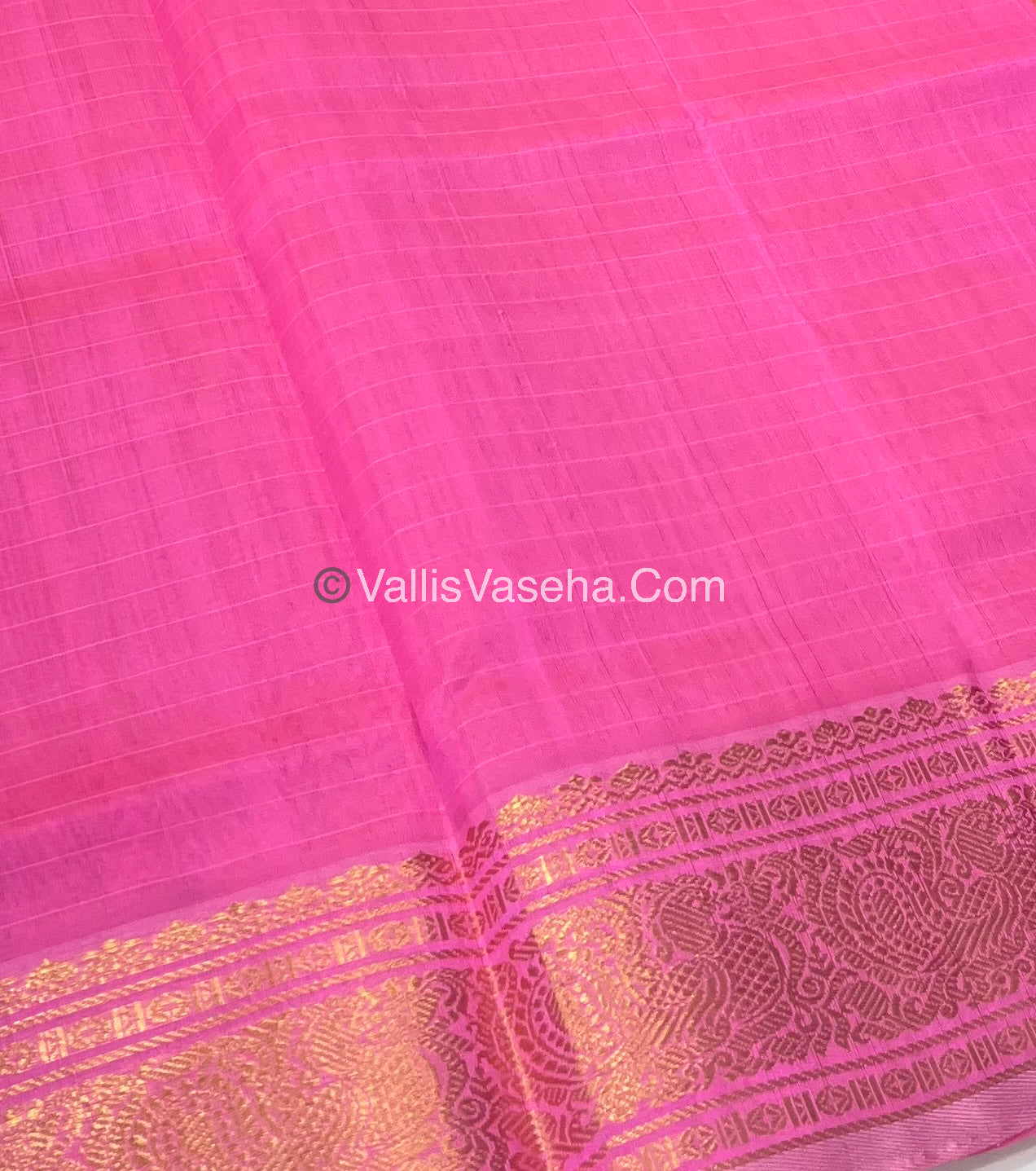 Pure Silk Cotton Saree - Light Peach With Pink Shade - Lakshadeepam Design - VVPLD001