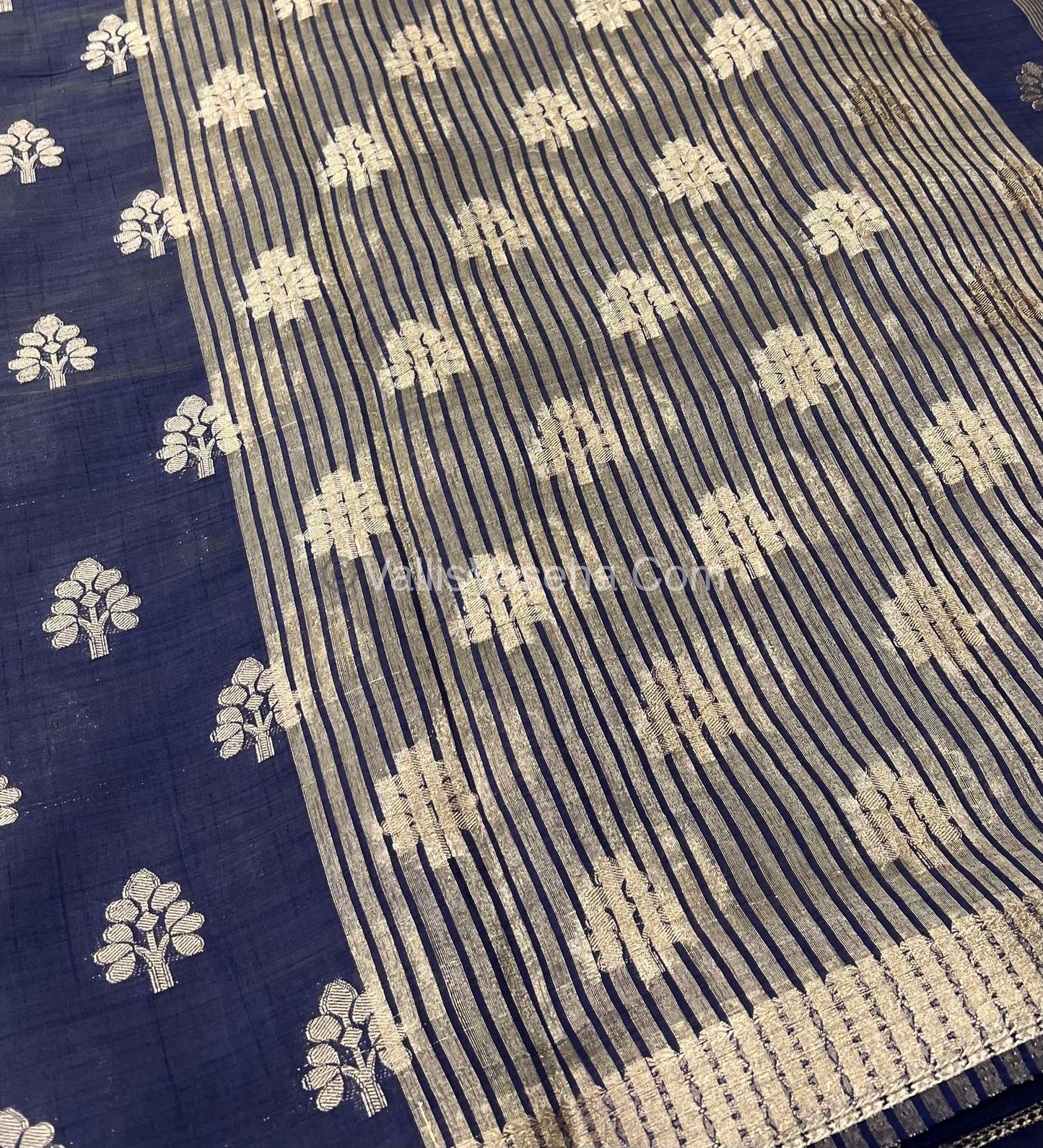 Semi Tussar Silk Saree - Navy Blue Shade - VVSTS009
