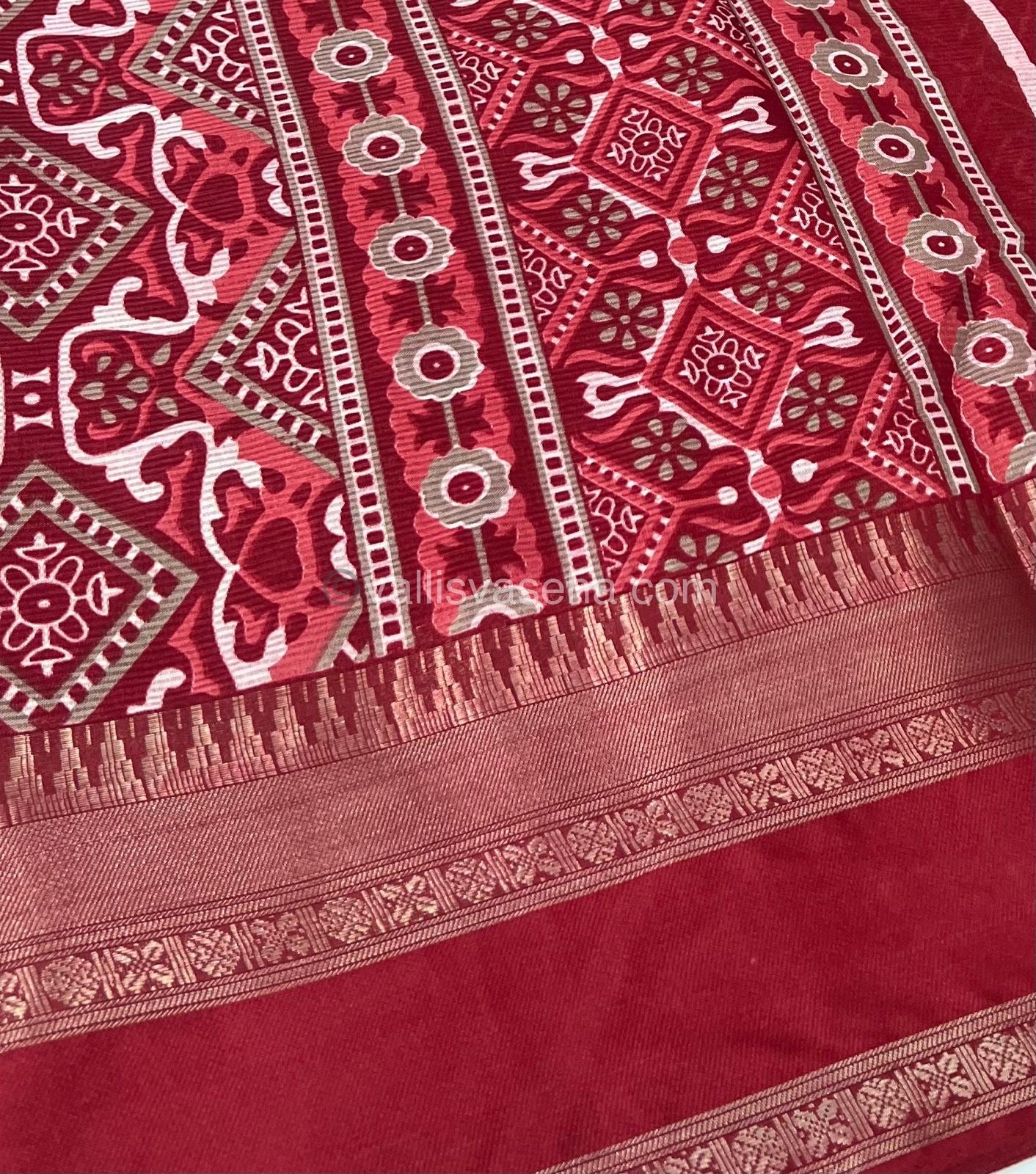 Casual Wear Saree - Fancy Mixed Cotton - Red Shade - VVFMC002