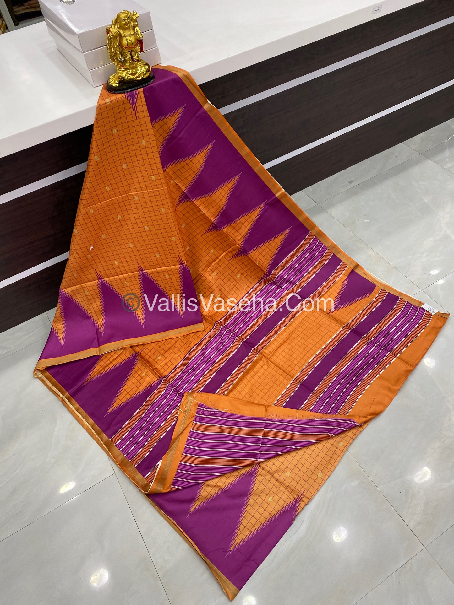 Semi Chanderi Saree - Orange & Purple Combo - VVSCS003