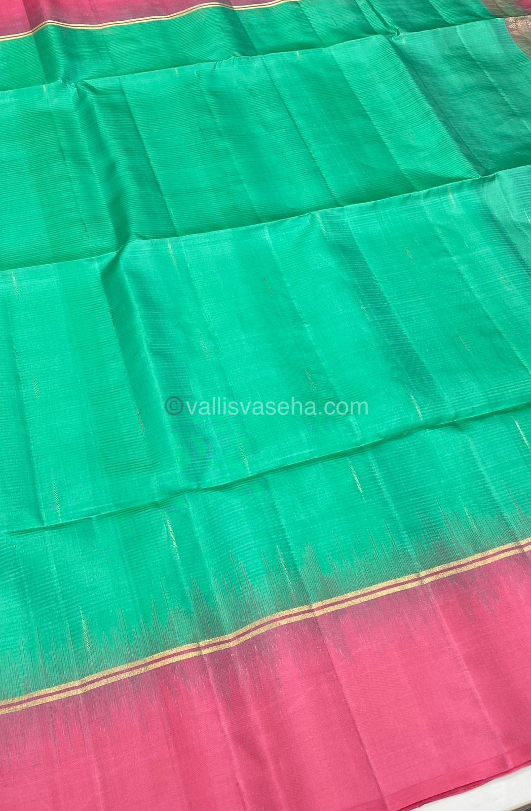 Pure Soft Silk Saree - Mallika Mottu Design / Rain Drop Design - Sea Green with Peachish Pink - VVPSS021