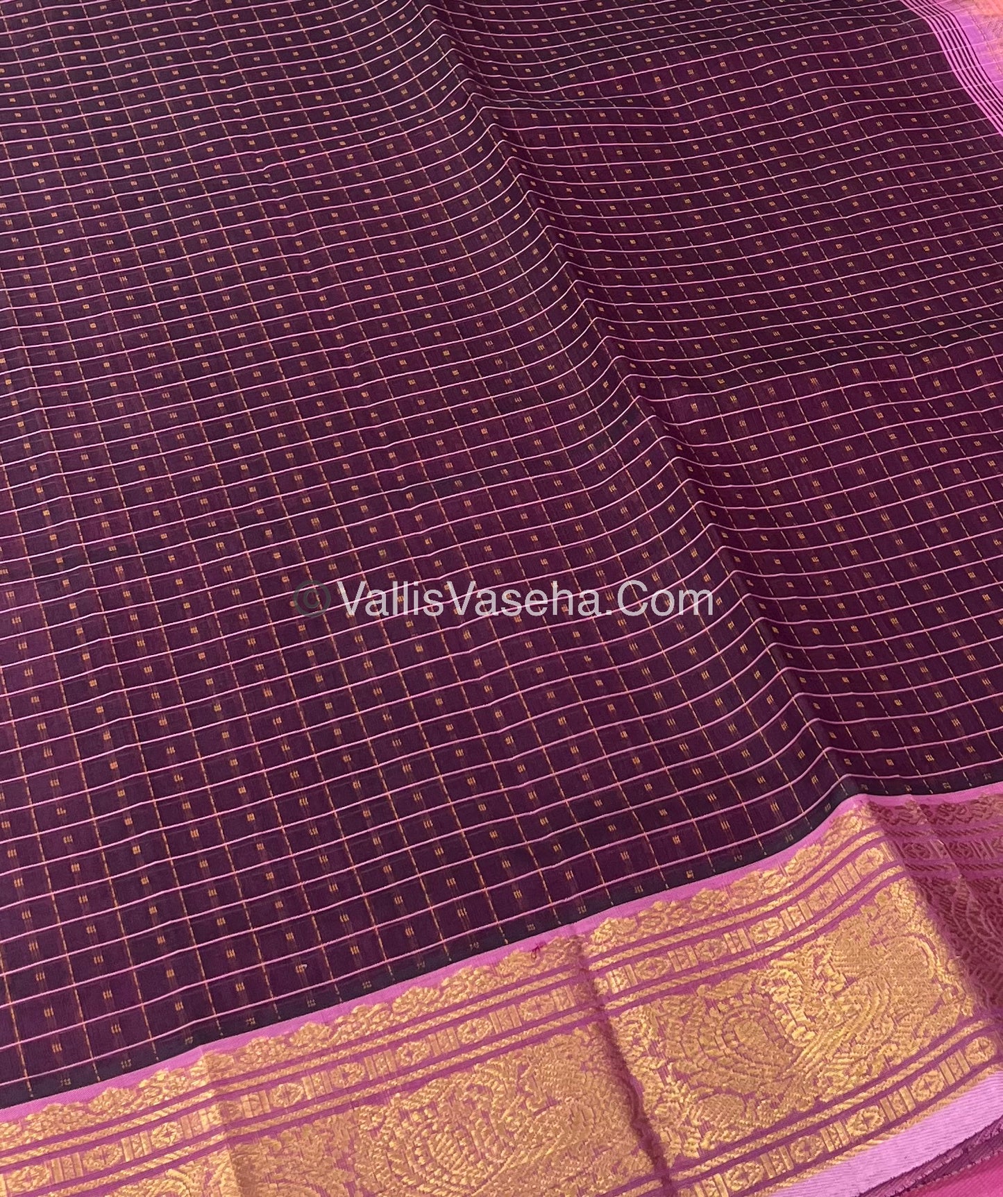 Pure Silk Cotton Saree - Maroonish Wine With Peach Shade - Lakshadeepam Design - VVPLD001