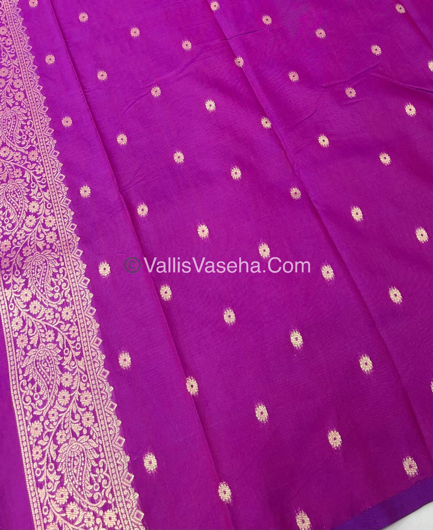 Semi Soft Silk - Tree With Double Birds Butta Border - Purplish Pink Shade -VVSSS011