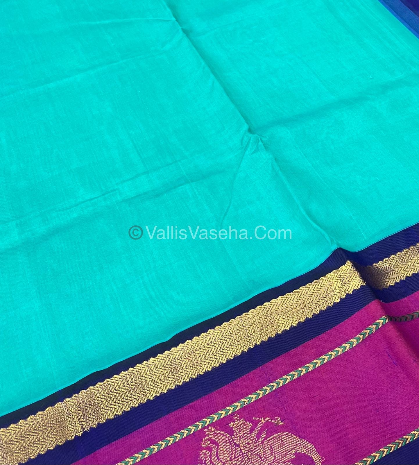 Pure Korvai Silk Cotton Saree - Border Elephant butta Design - VVKSC018