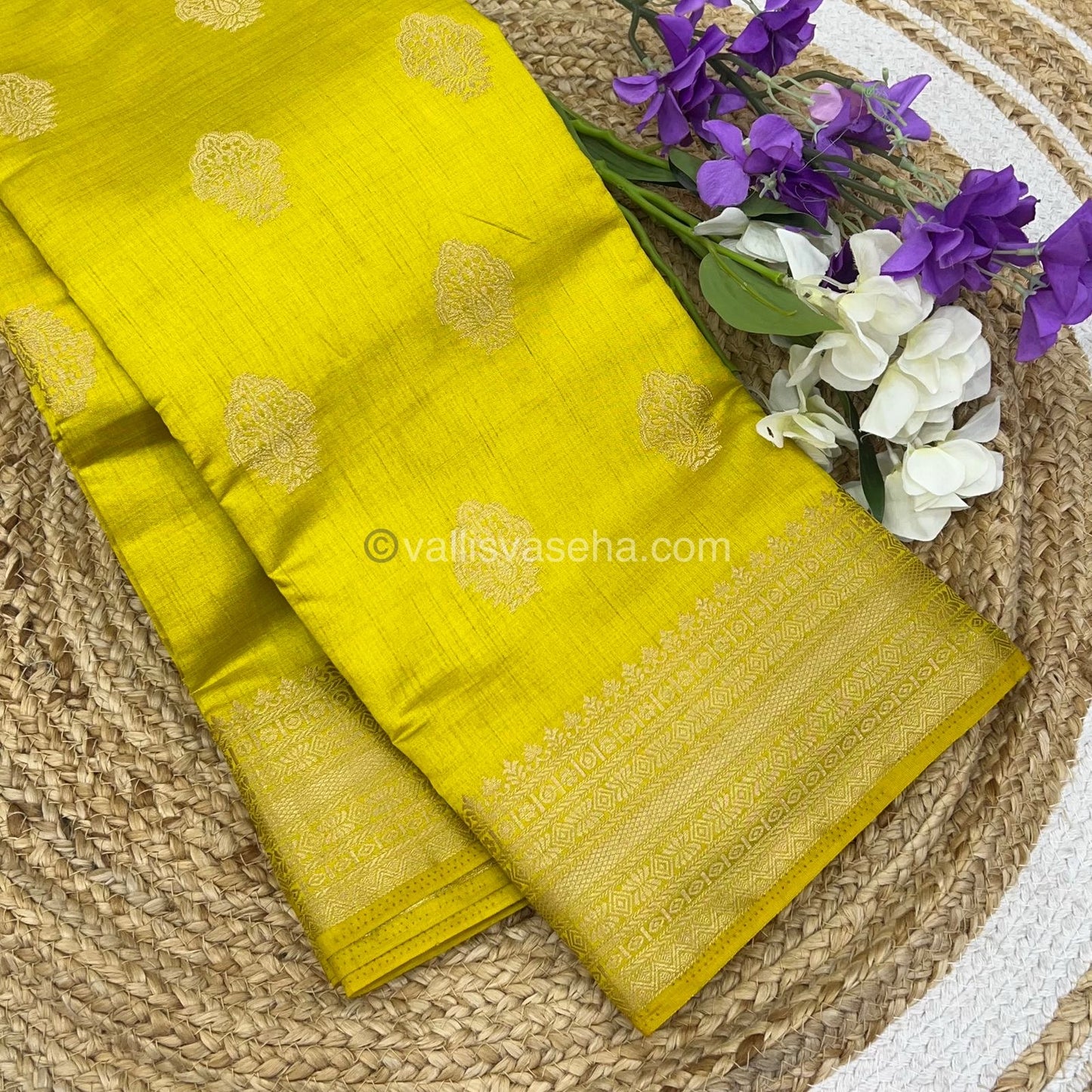 Semi Tussar Silk Saree - Lemon Yellow Shade - VVSTS008